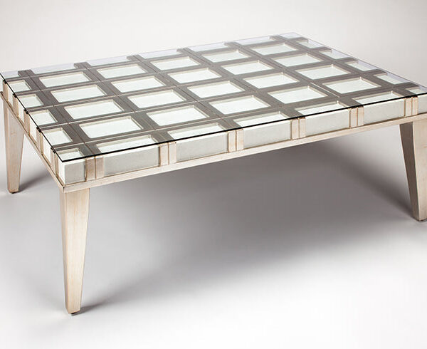 Checker Design in White Sanded and Old World Silver Occasional Table
