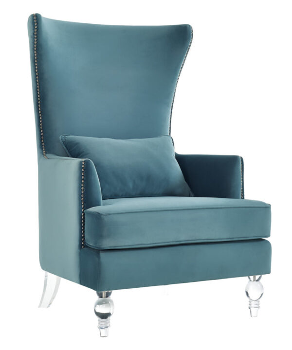 TEAL VELVET ACCENT CHAIR WITH LUCITE LEGS SKU: AC0007