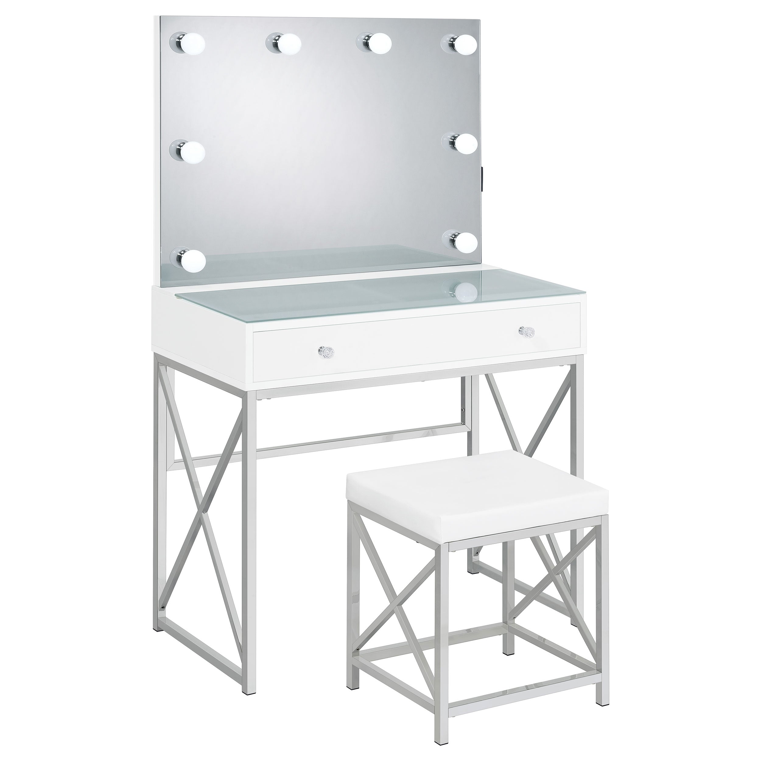 Eliza Makeup Vanity Table with LED Mirror and Stool - Luxe Home Furnishings (Jersey City, NJ)