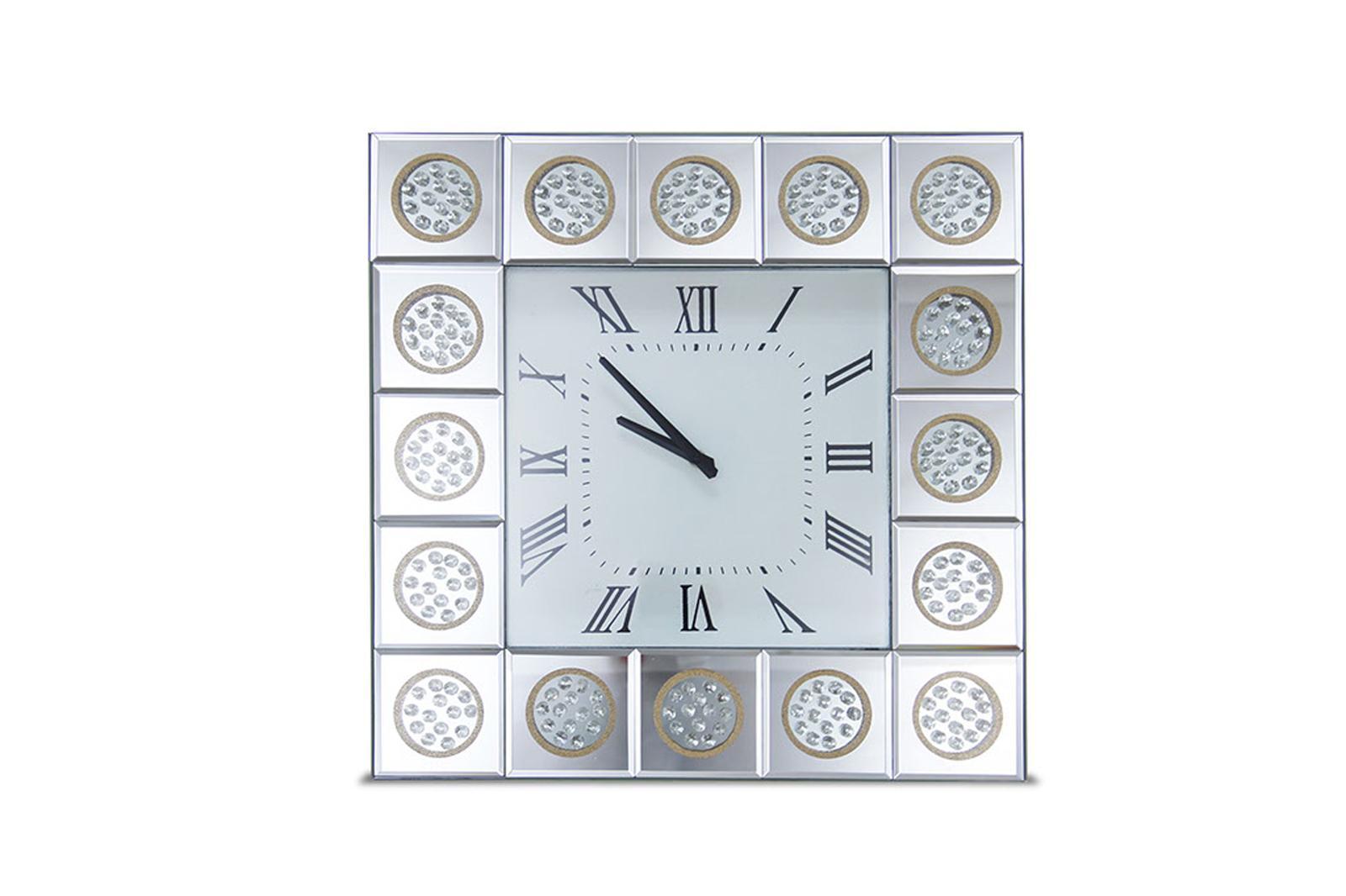 Montreal Square Wall Clock w/Crystal Accents - Luxe Home Furnishings (Jersey City, NJ)