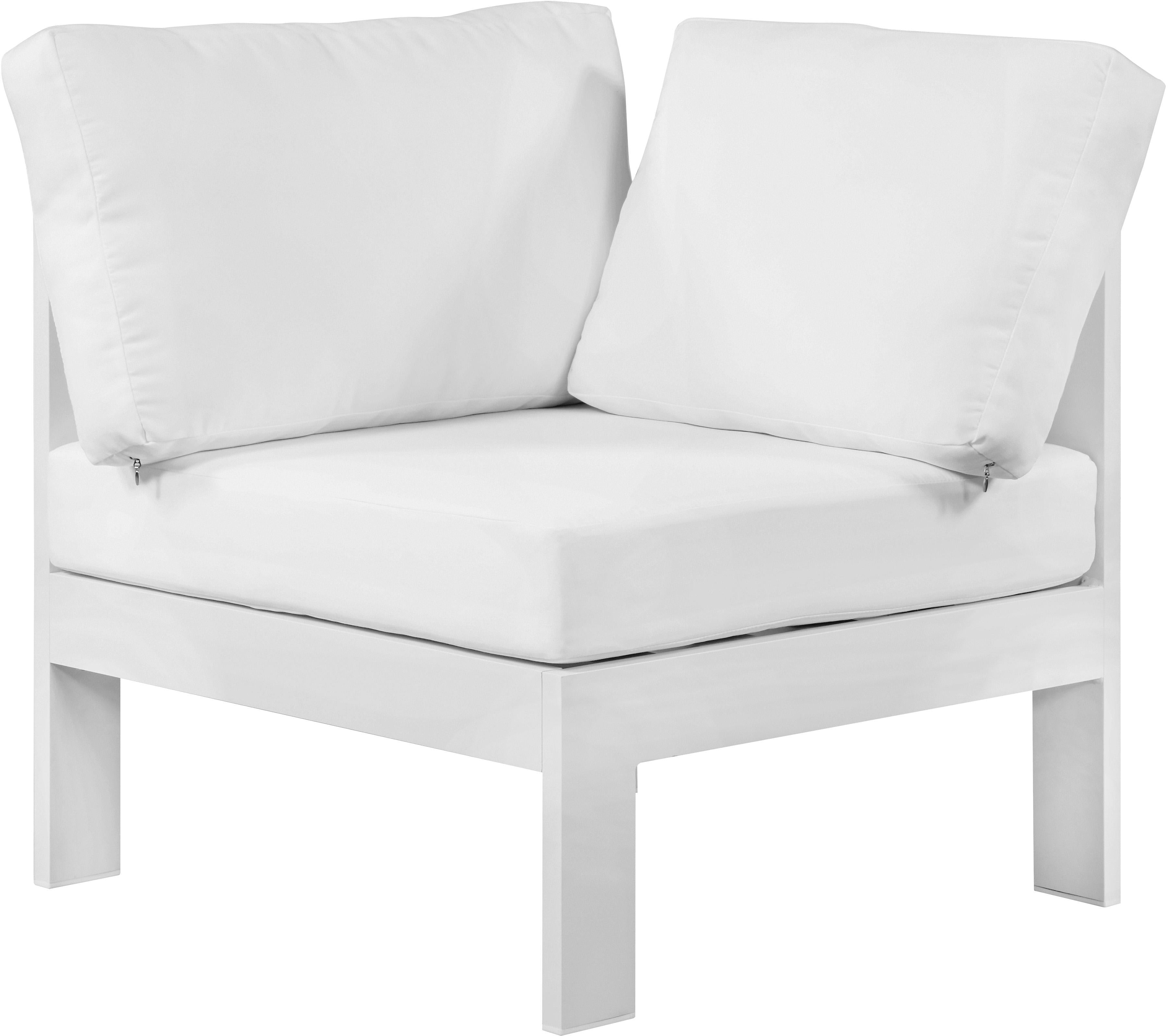 Nizuc White Waterproof Fabric Outdoor Patio Aluminum Corner Chair - Luxe Home Furnishings (Jersey City, NJ)