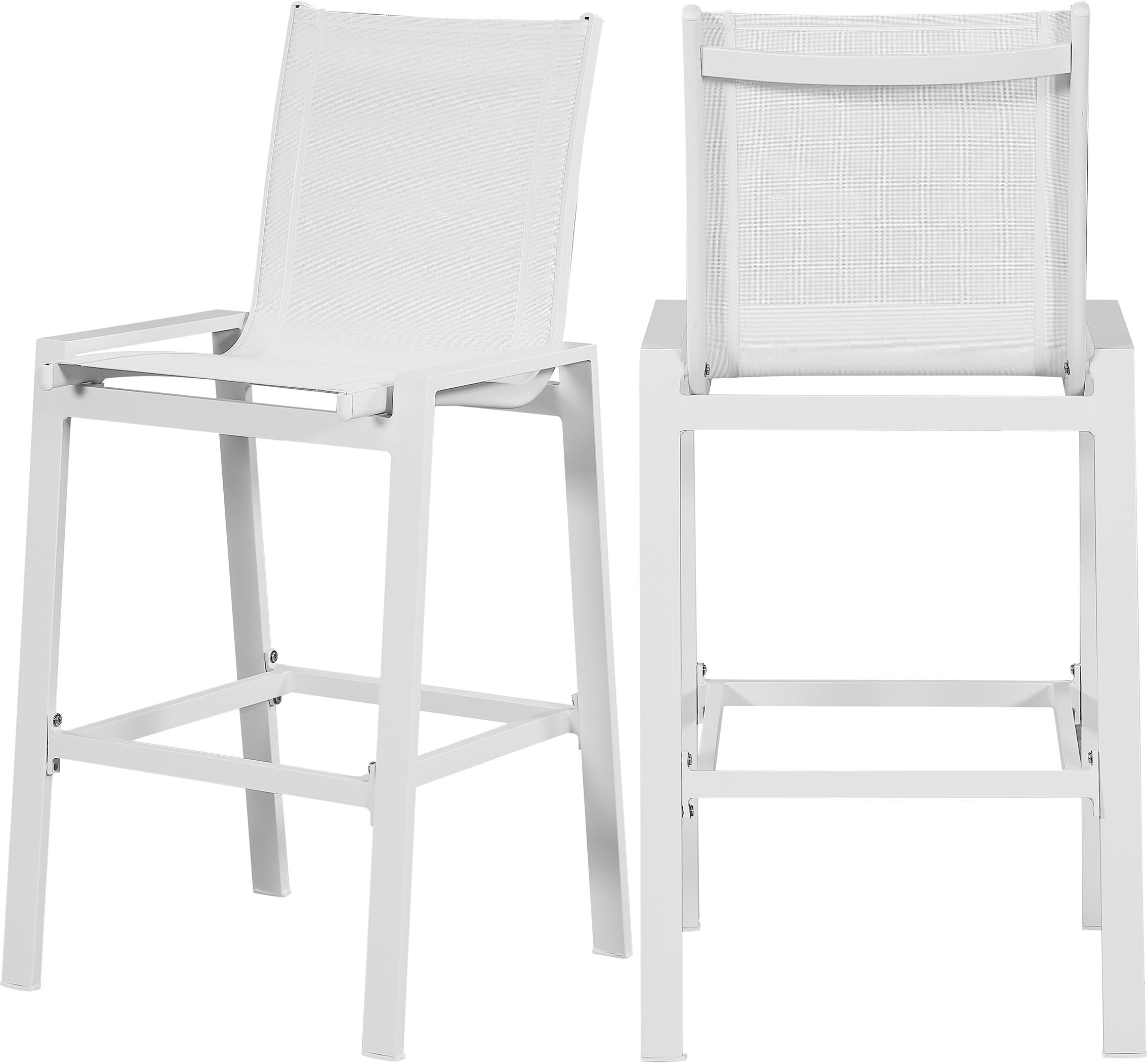 Nizuc White Mesh Waterproof Fabric Outdoor Patio Aluminum Mesh Barstool - Luxe Home Furnishings (Jersey City, NJ)