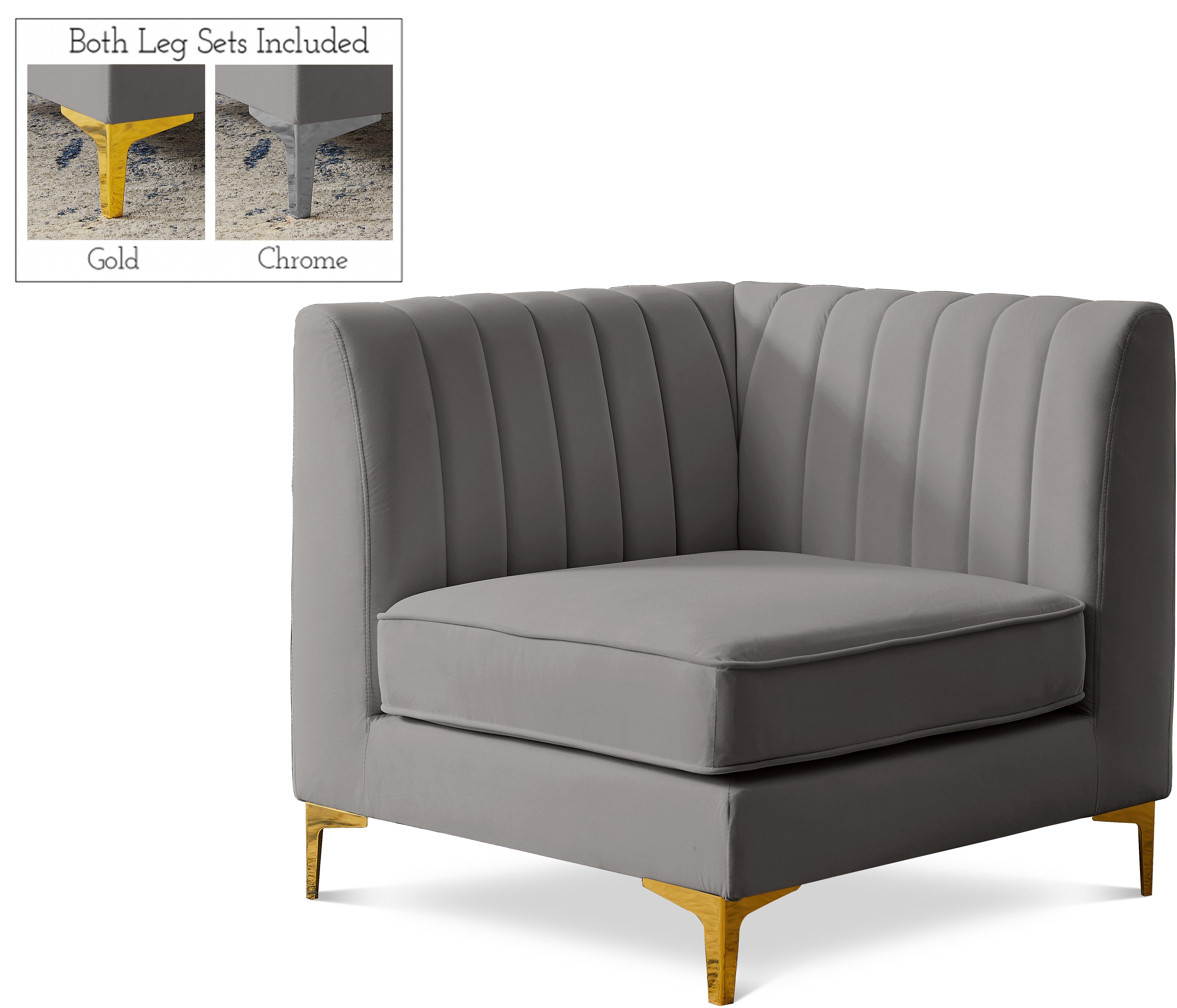 Alina Grey Velvet Corner Chair - Luxe Home Furnishings (Jersey City, NJ)