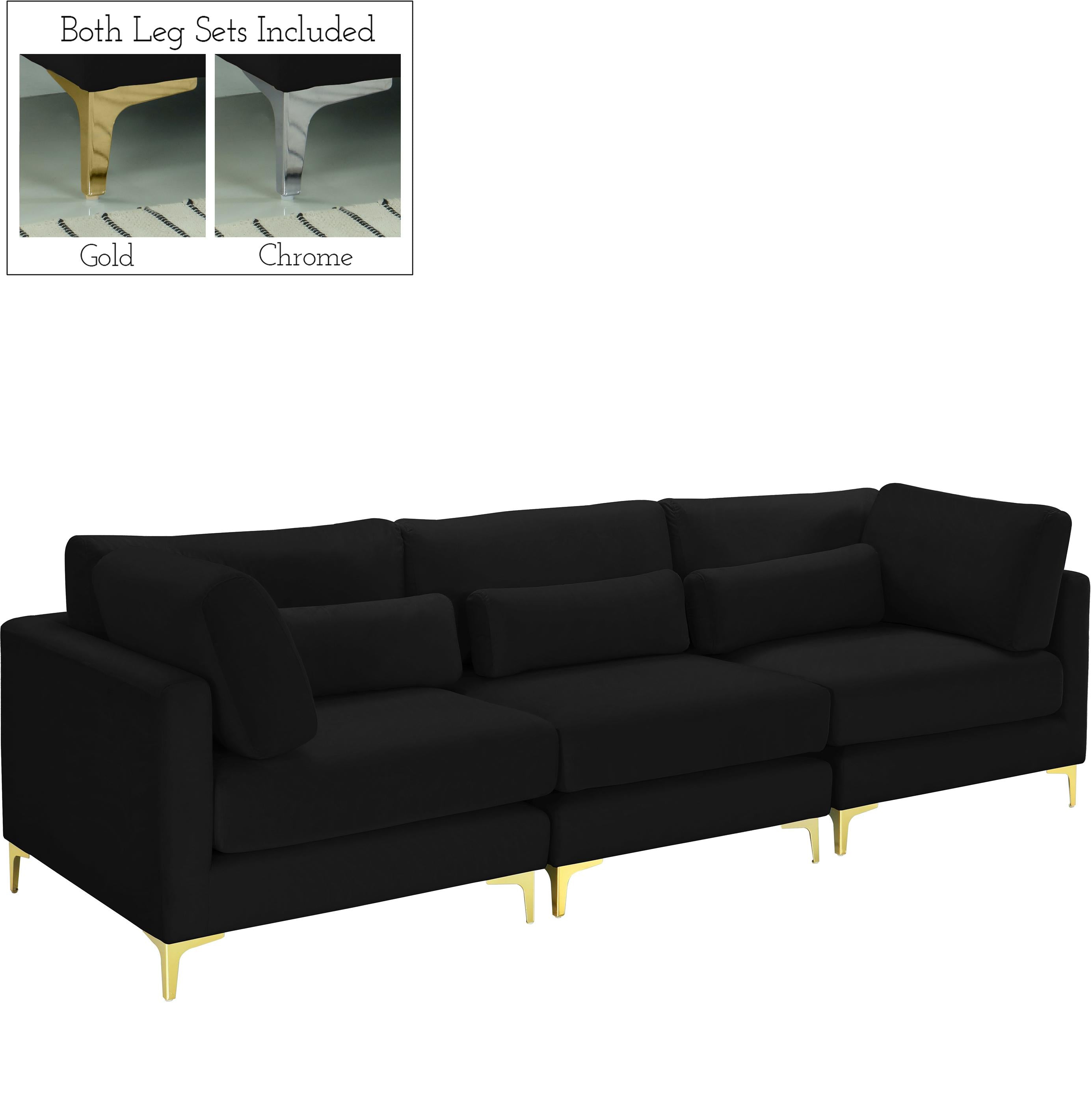 Julia Black Velvet Modular Sofa (3 Boxes) - Luxe Home Furnishings (Jersey City, NJ)