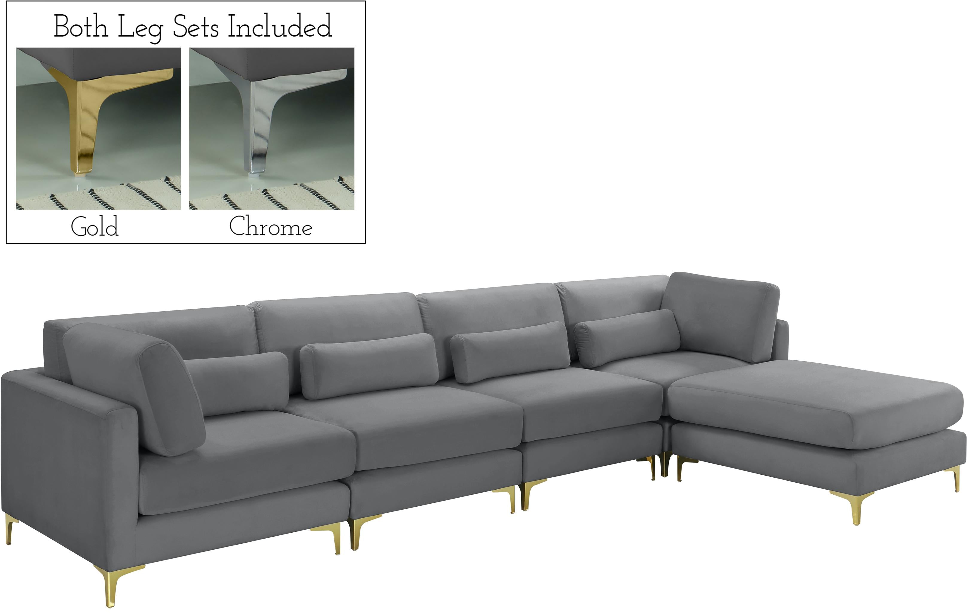 Julia Grey Velvet Modular Sectional (5 Boxes) - Luxe Home Furnishings (Jersey City, NJ)