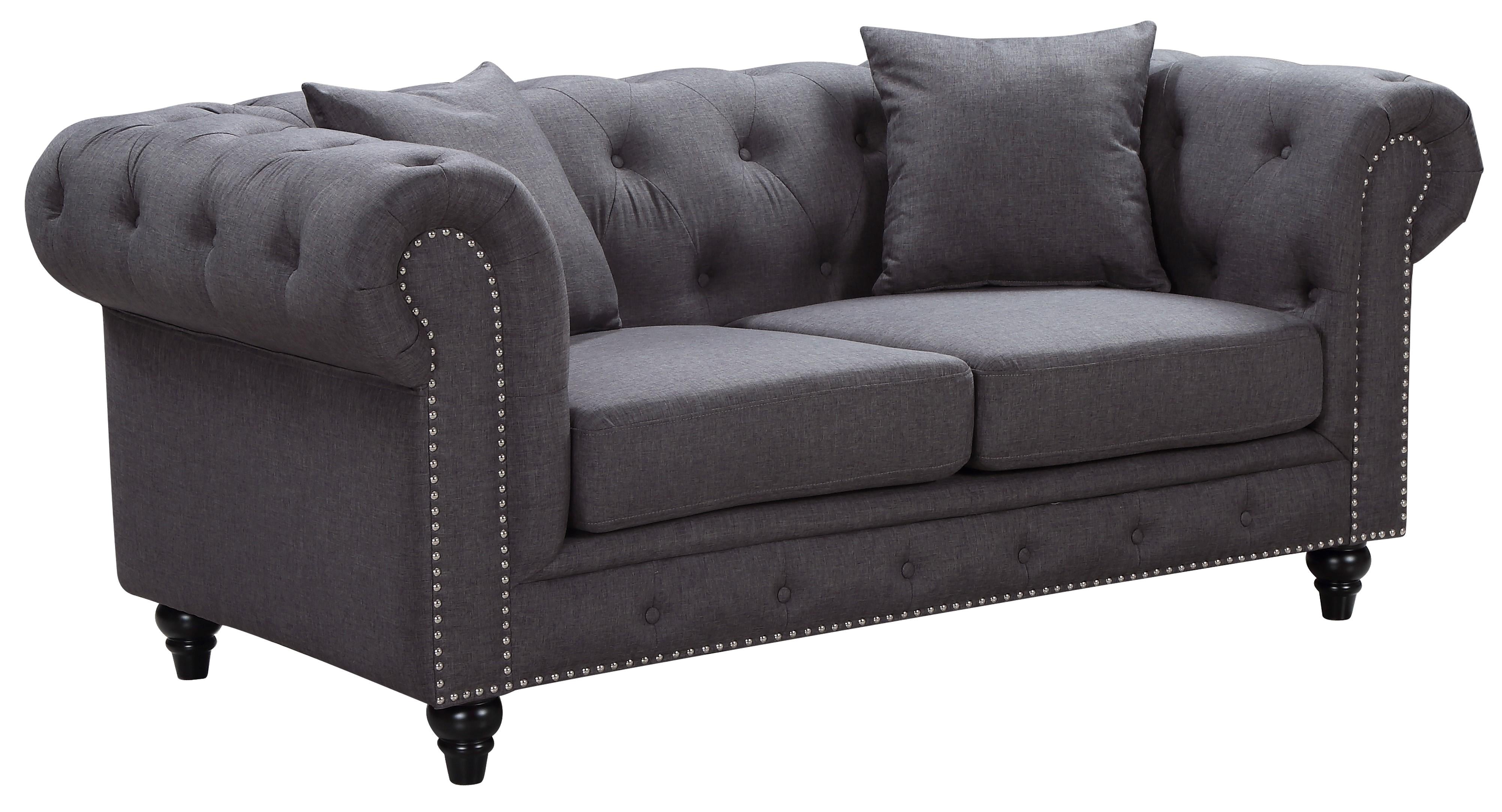 Chesterfield Grey Linen Loveseat - Luxe Home Furnishings (Jersey City, NJ)