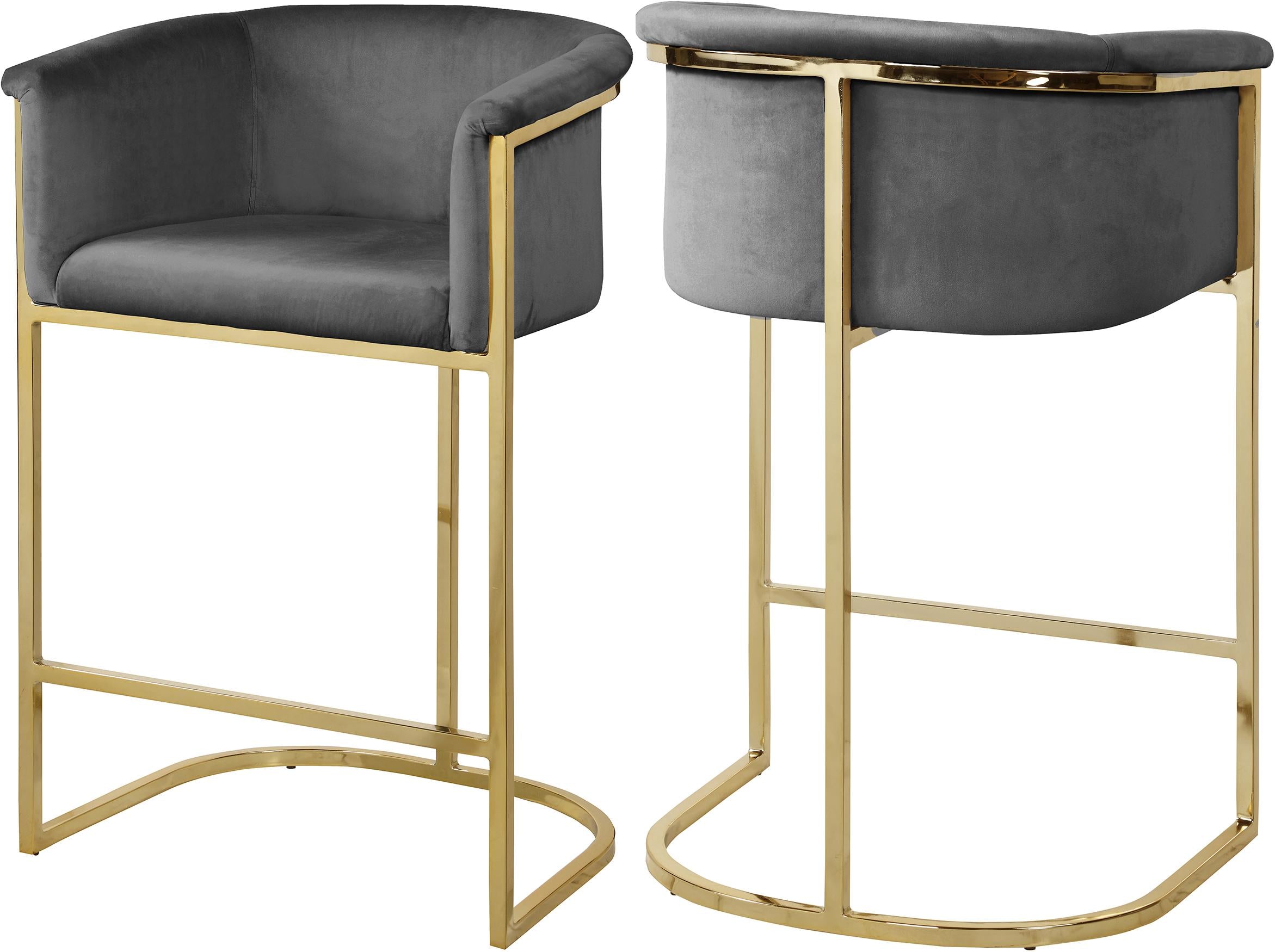 Donatella Grey Velvet Stool - Luxe Home Furnishings (Jersey City, NJ)