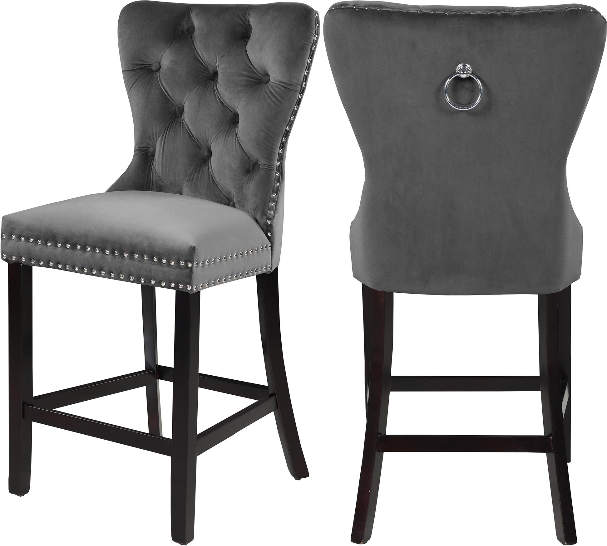 Nikki Grey Velvet Stool - Luxe Home Furnishings (Jersey City, NJ)