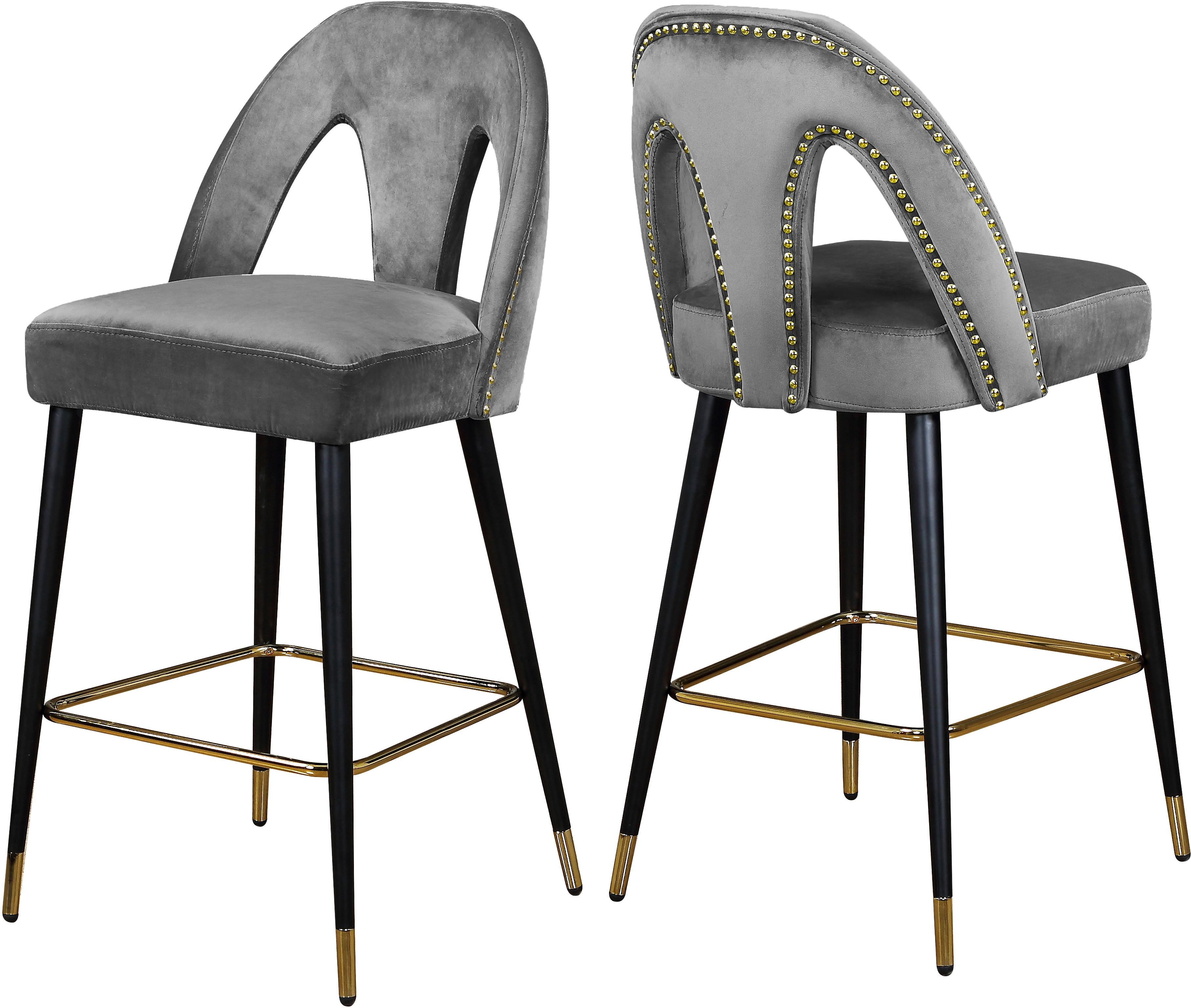 Akoya Grey Velvet Stool - Luxe Home Furnishings (Jersey City, NJ)