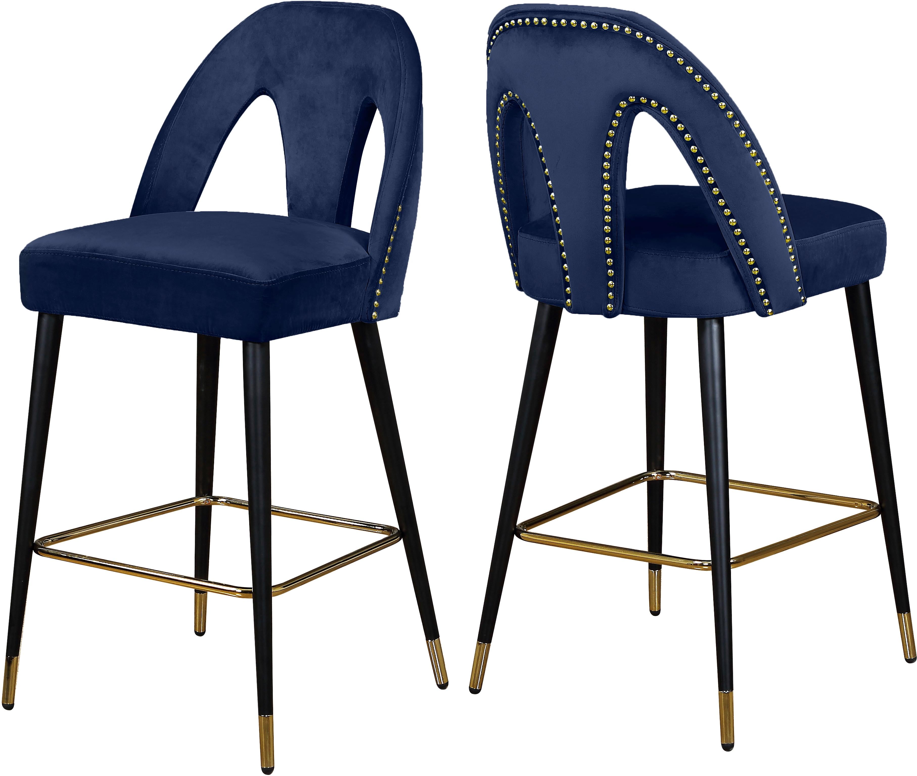 Akoya Navy Velvet Stool - Luxe Home Furnishings (Jersey City, NJ)