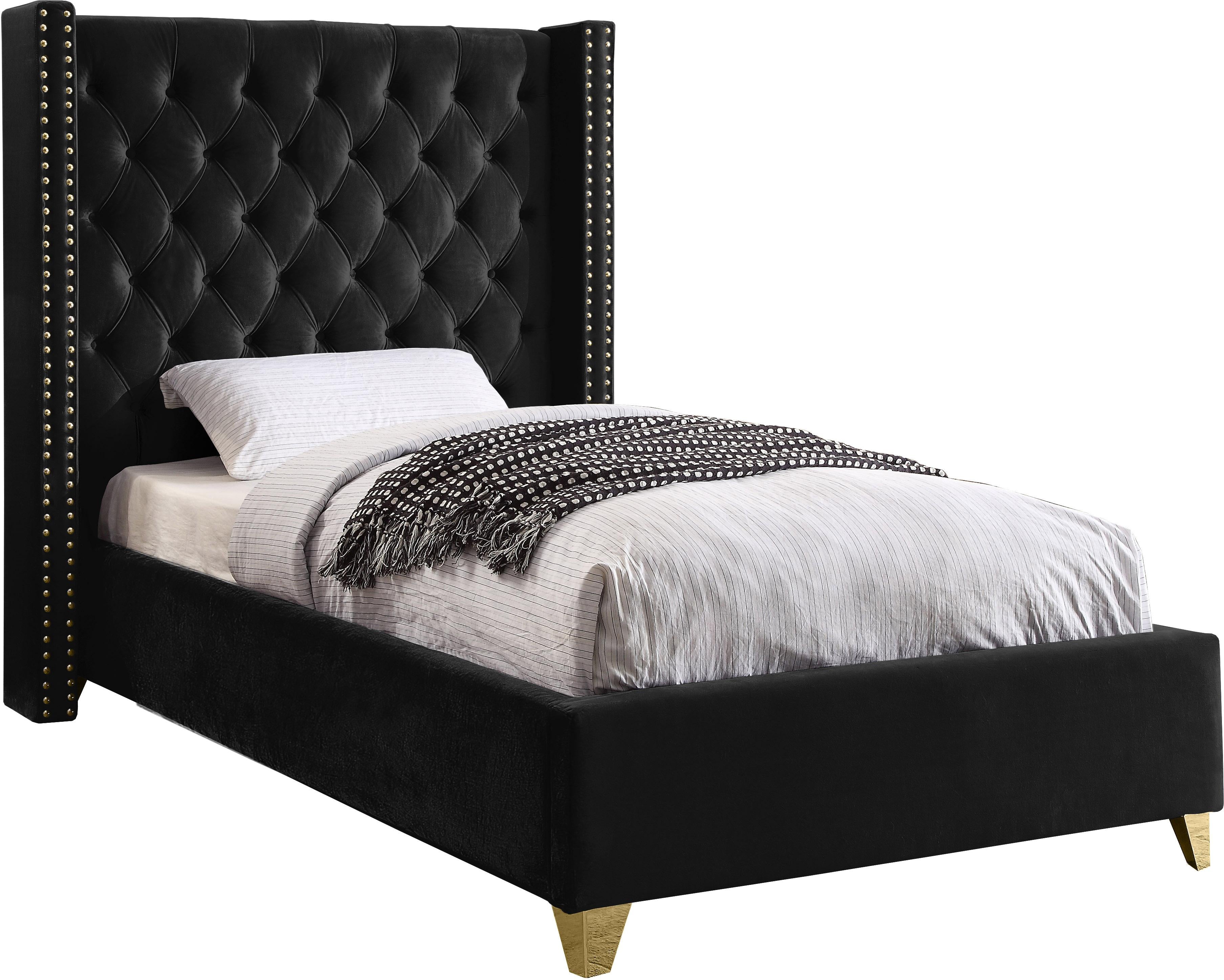 Barolo Black Velvet Twin Bed - Luxe Home Furnishings (Jersey City, NJ)