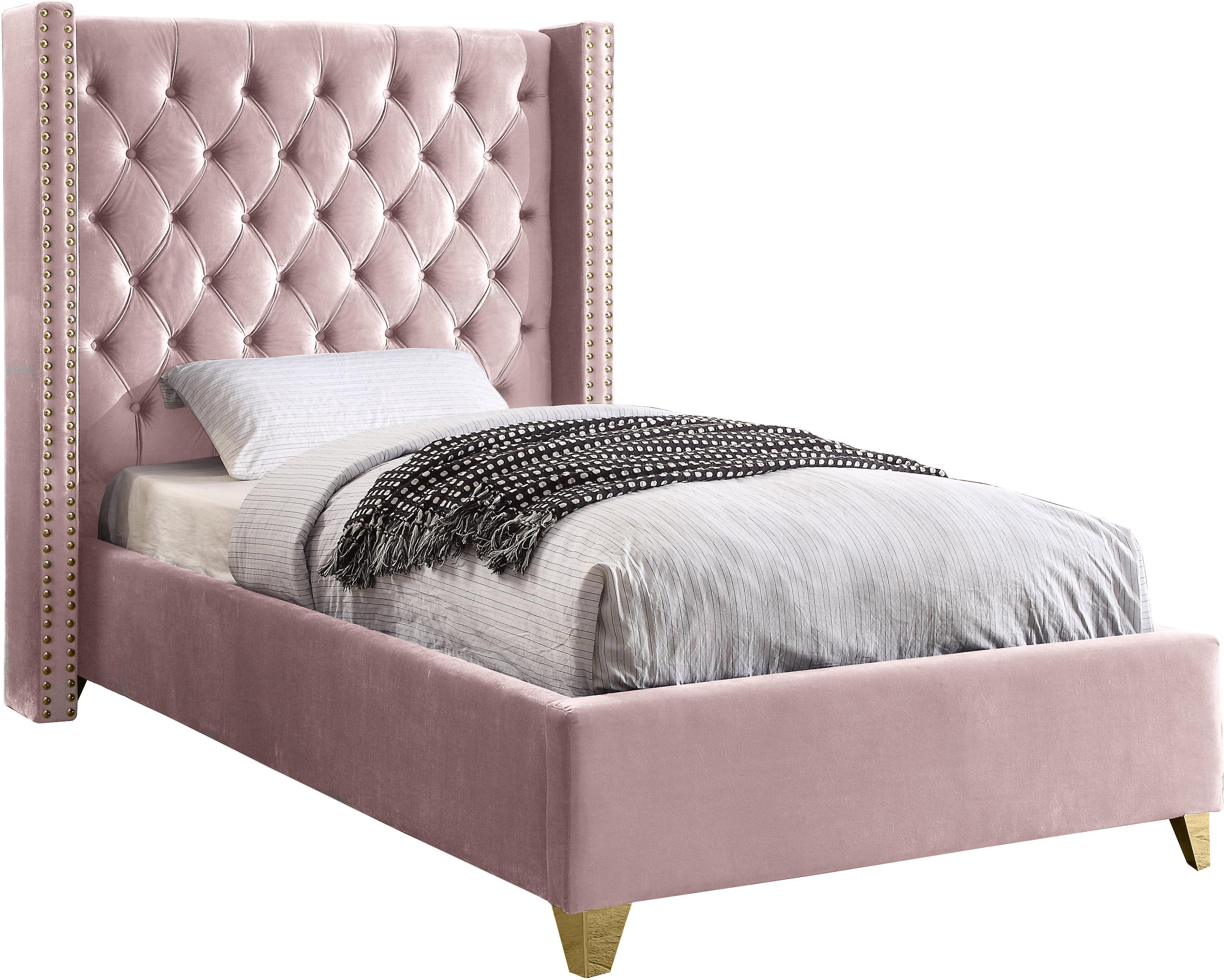 Barolo Pink Velvet Twin Bed - Luxe Home Furnishings (Jersey City, NJ)