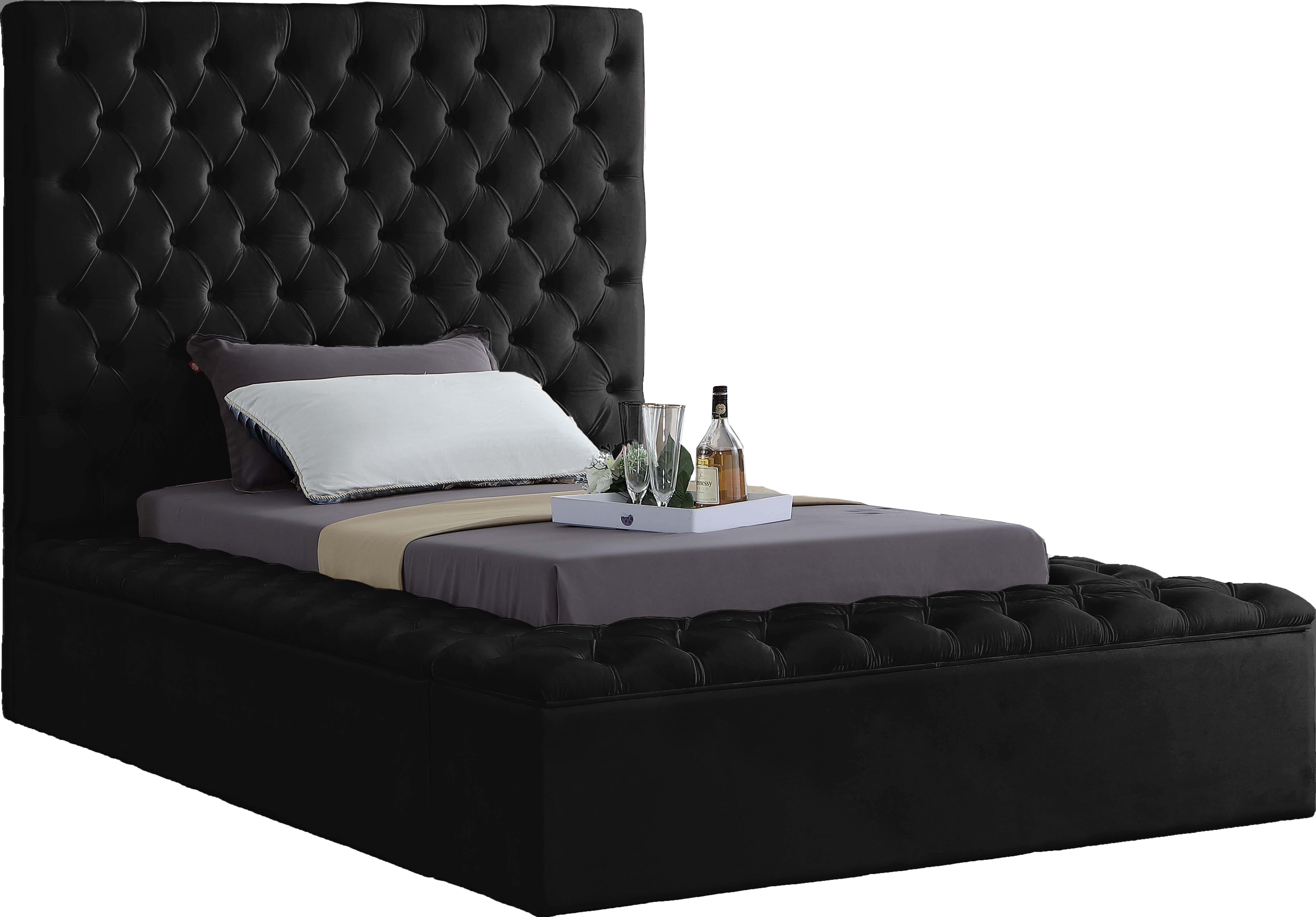 Bliss Black Velvet Twin Bed (3 Boxes) - Luxe Home Furnishings (Jersey City, NJ)