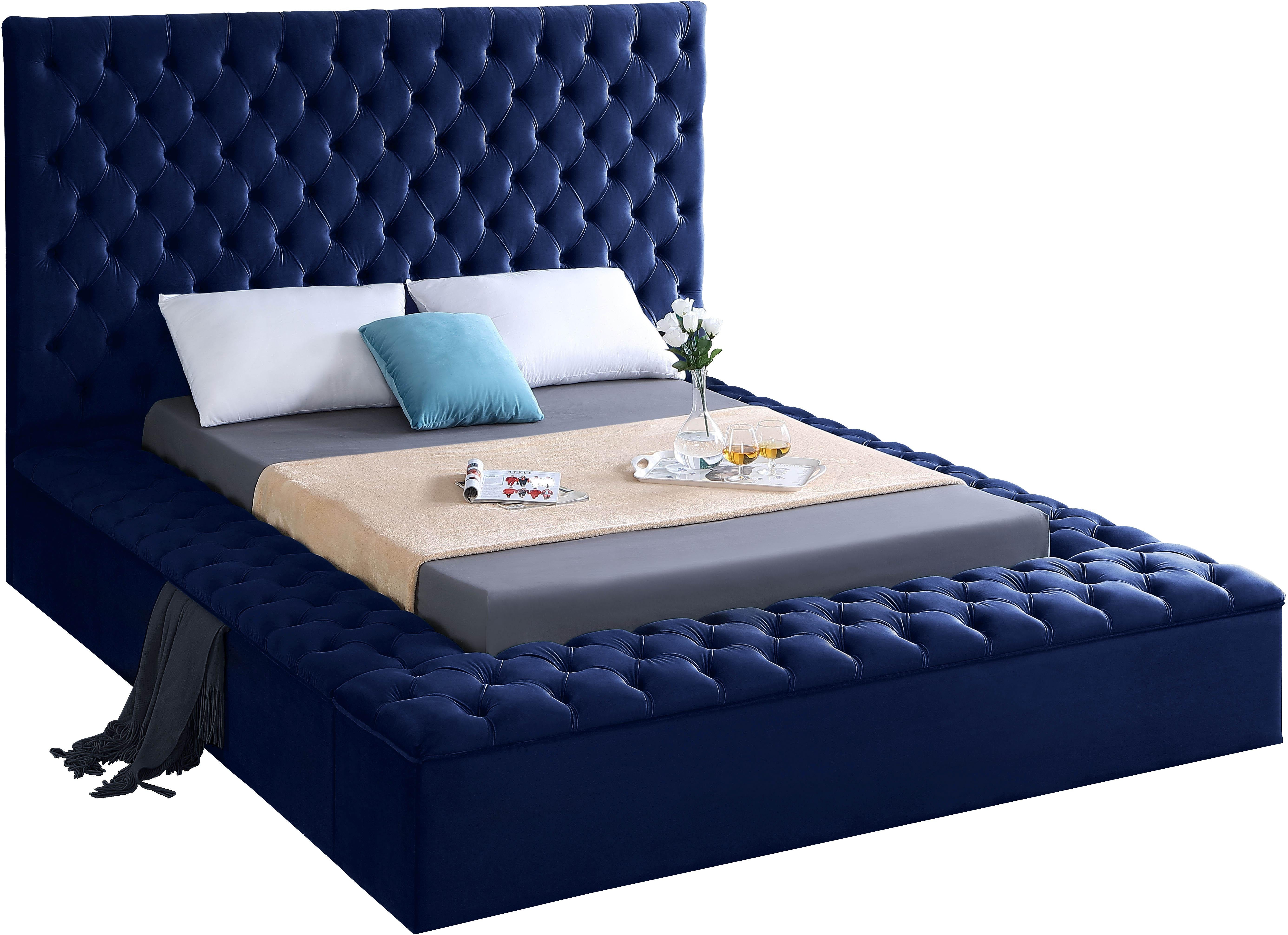 Bliss Navy Velvet King Bed (3 Boxes) - Luxe Home Furnishings (Jersey City, NJ)