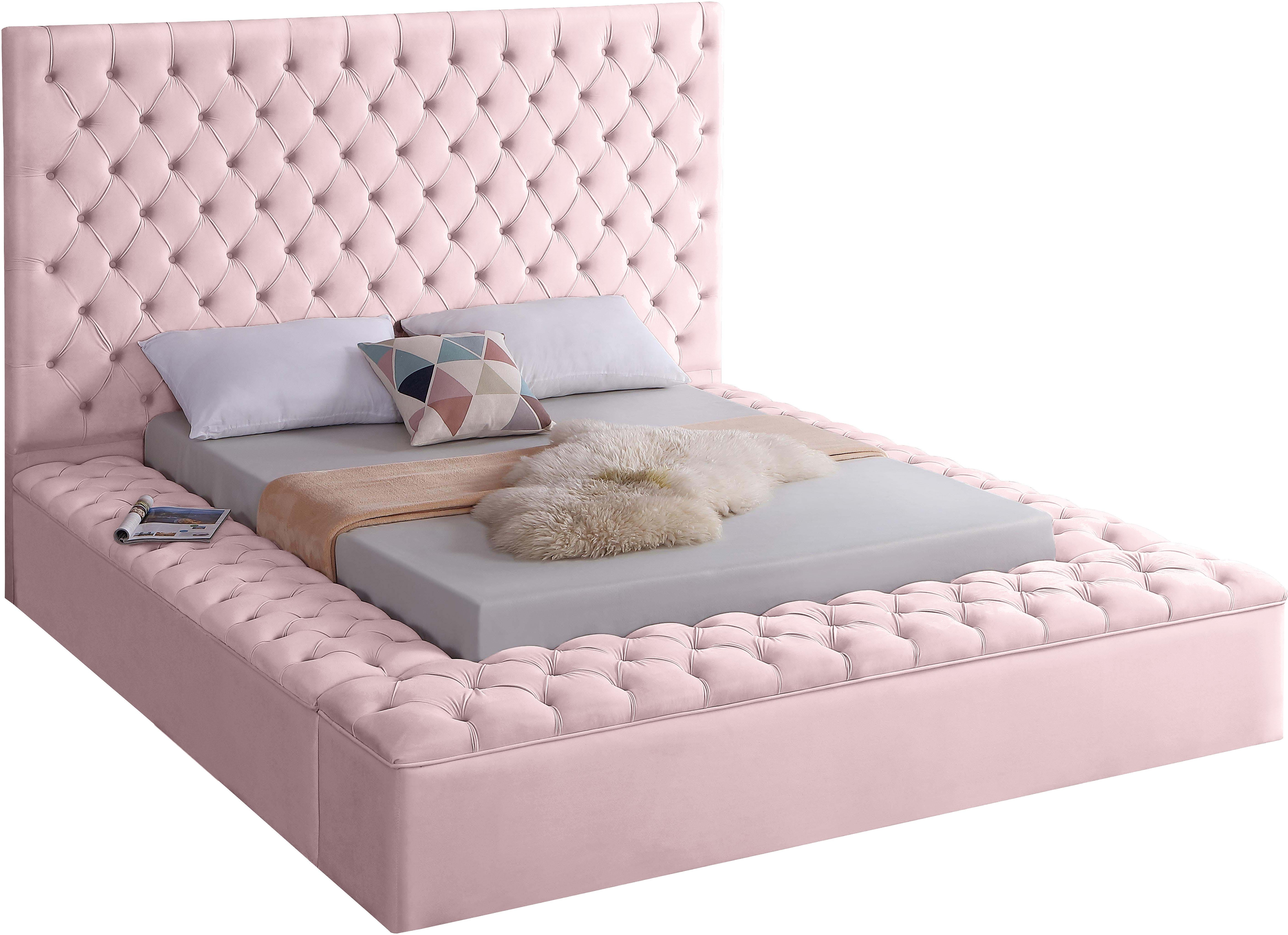 Bliss Pink Velvet Queen Bed (3 Boxes) - Luxe Home Furnishings (Jersey City, NJ)