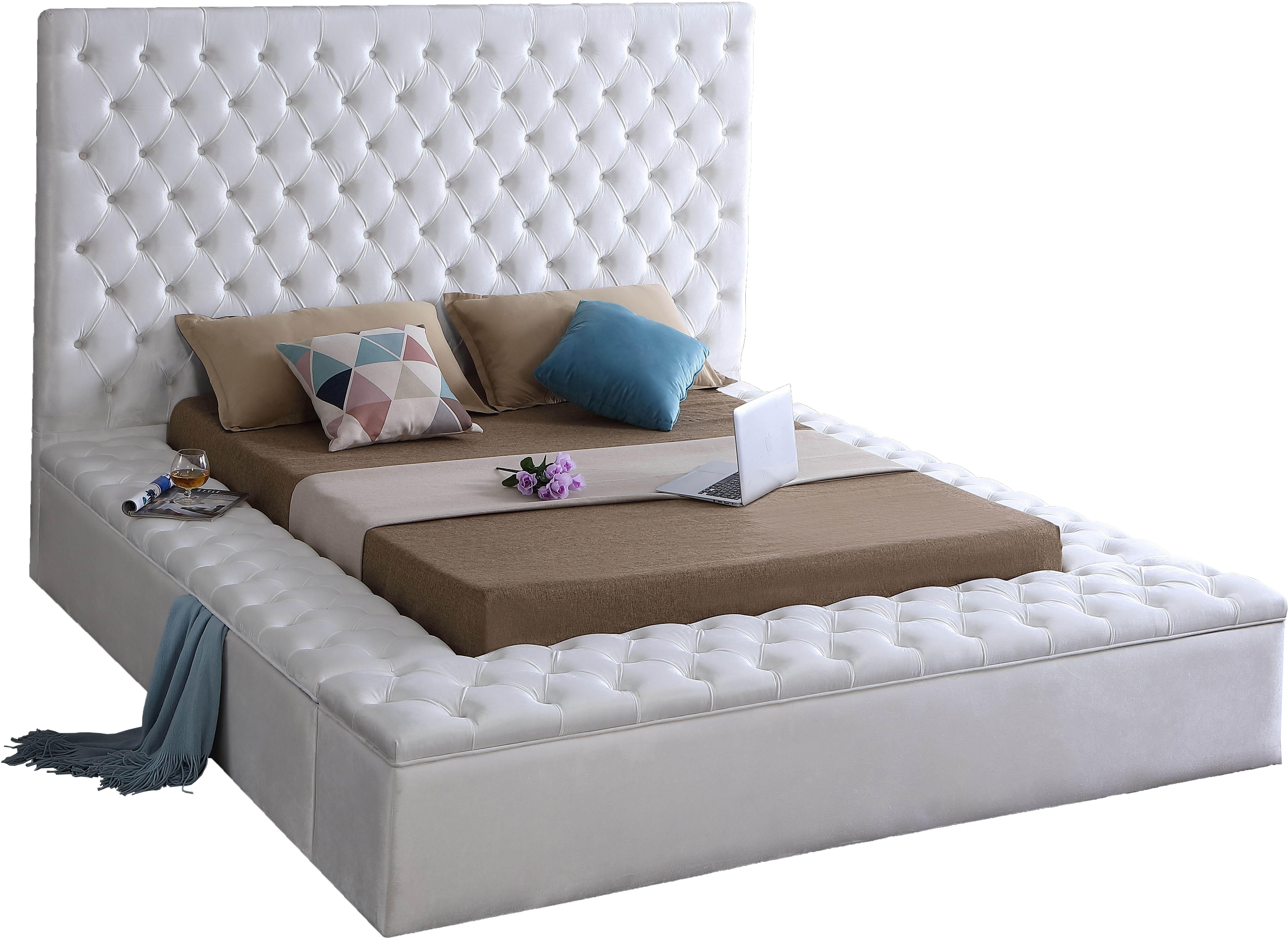 Bliss White Velvet Queen Bed (3 Boxes) - Luxe Home Furnishings (Jersey City, NJ)