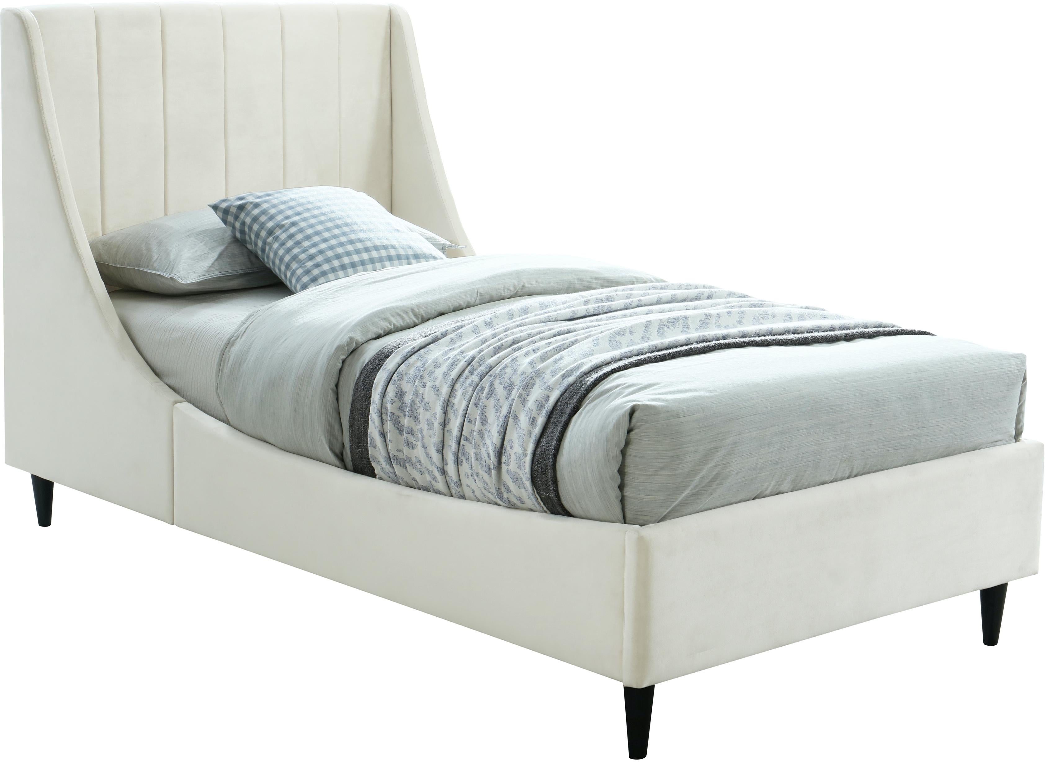 Eva Cream Velvet Twin Bed - Luxe Home Furnishings (Jersey City, NJ)