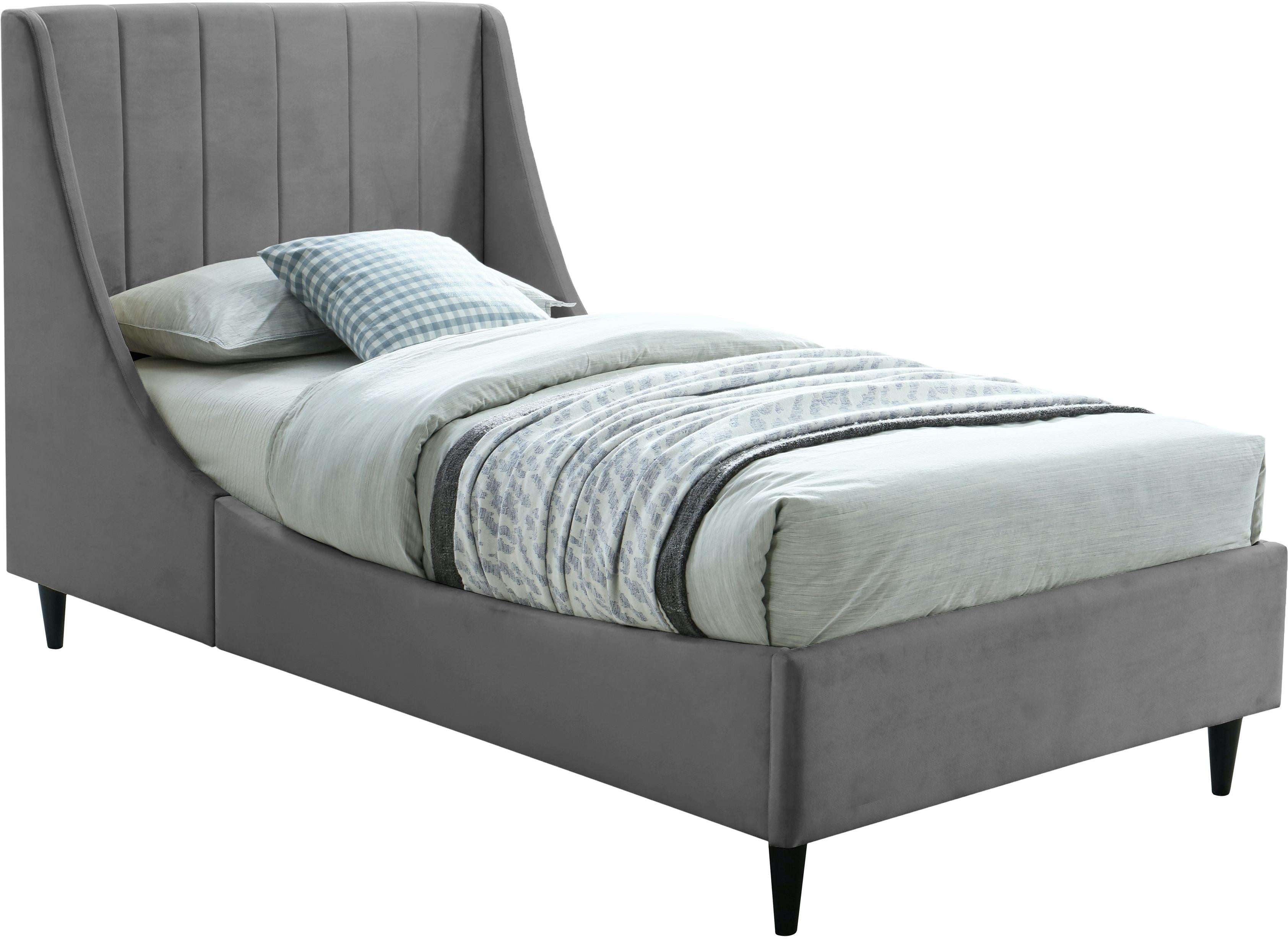 Eva Grey Velvet Twin Bed - Luxe Home Furnishings (Jersey City, NJ)