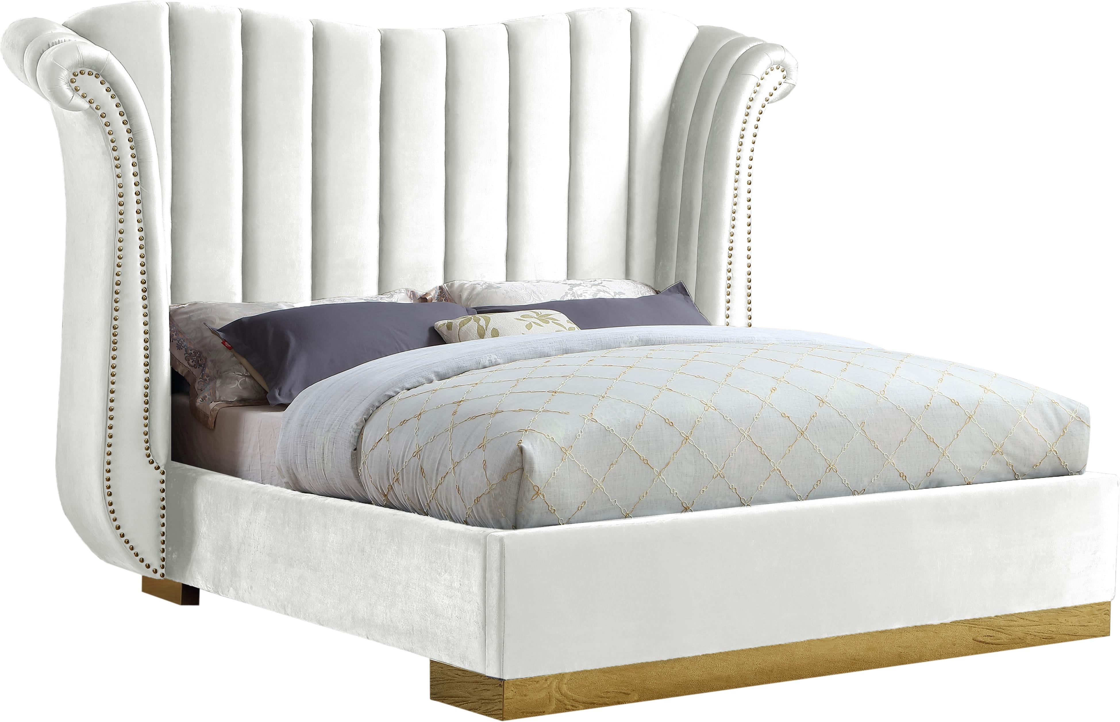 Flora White Velvet Queen Bed (3 Boxes) - Luxe Home Furnishings (Jersey City, NJ)