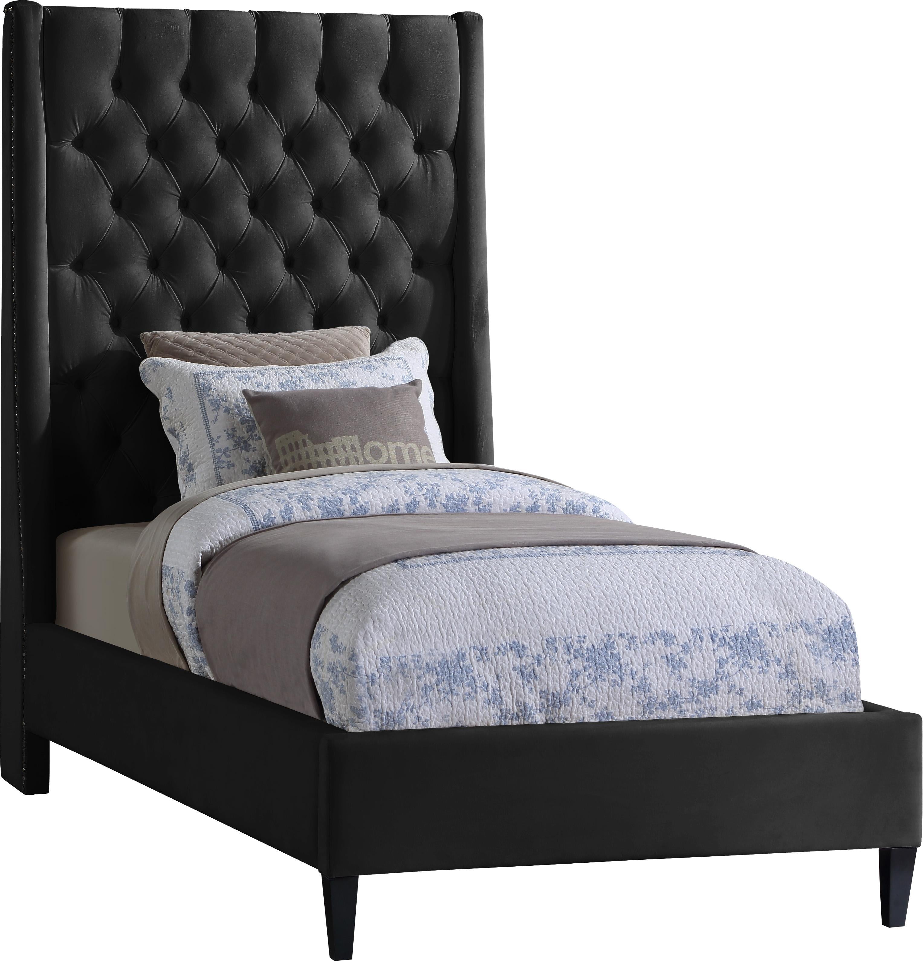 Fritz Black Velvet Twin Bed - Luxe Home Furnishings (Jersey City, NJ)