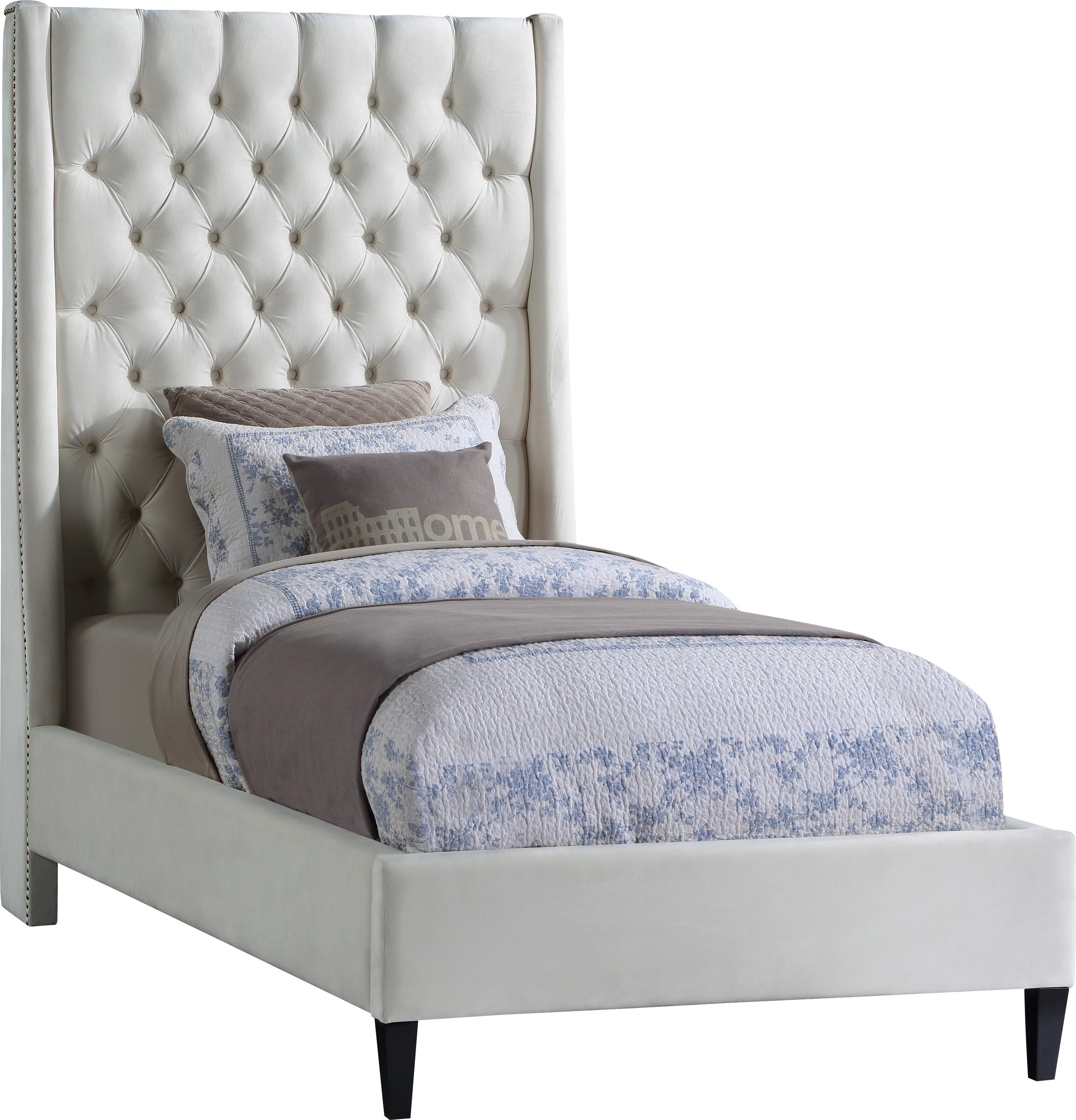 Fritz Cream Velvet Twin Bed - Luxe Home Furnishings (Jersey City, NJ)