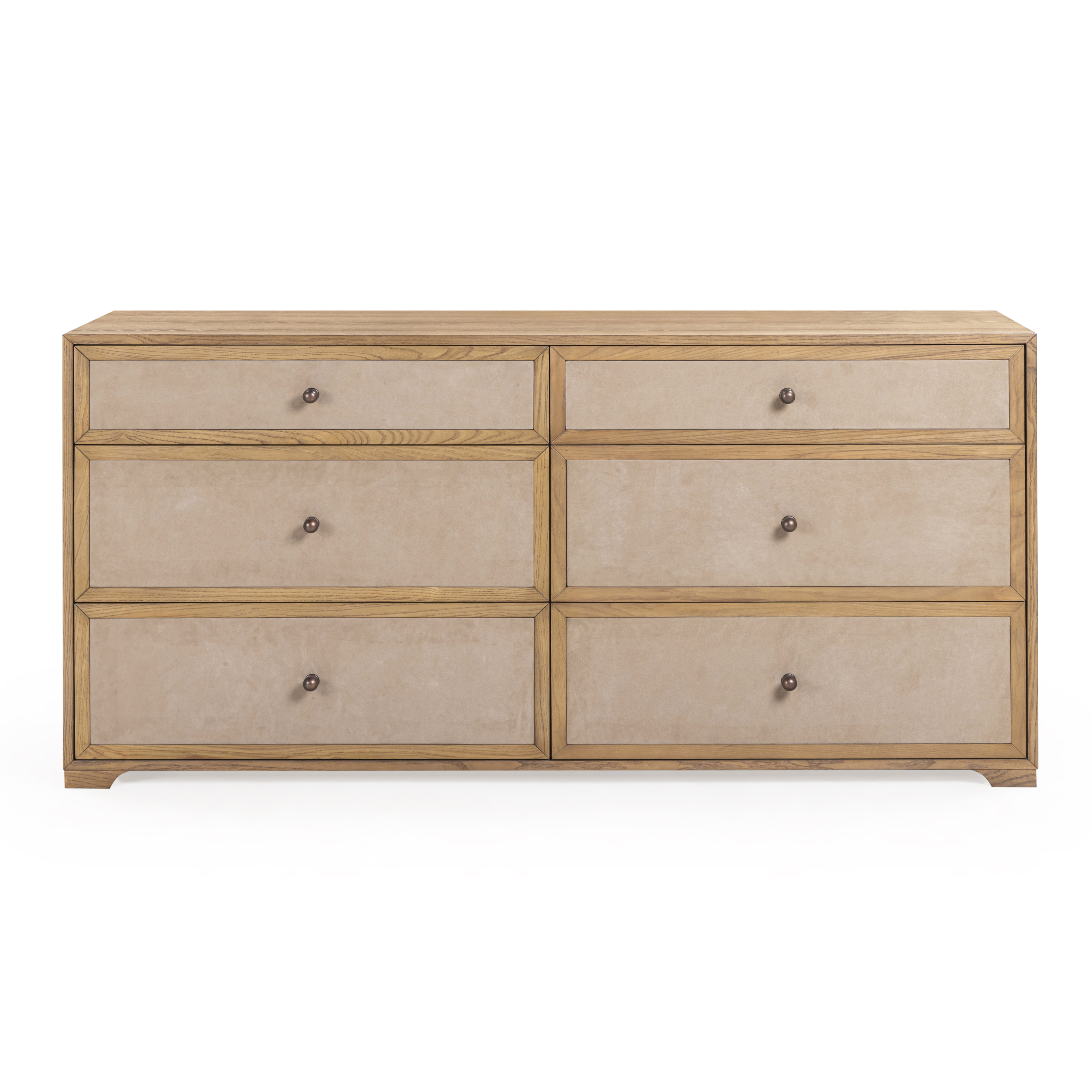 Laurentis 64" Light Taupe Suede and Wood 6-Drawer Dresser - Luxe Home Furnishings (Jersey City, NJ)