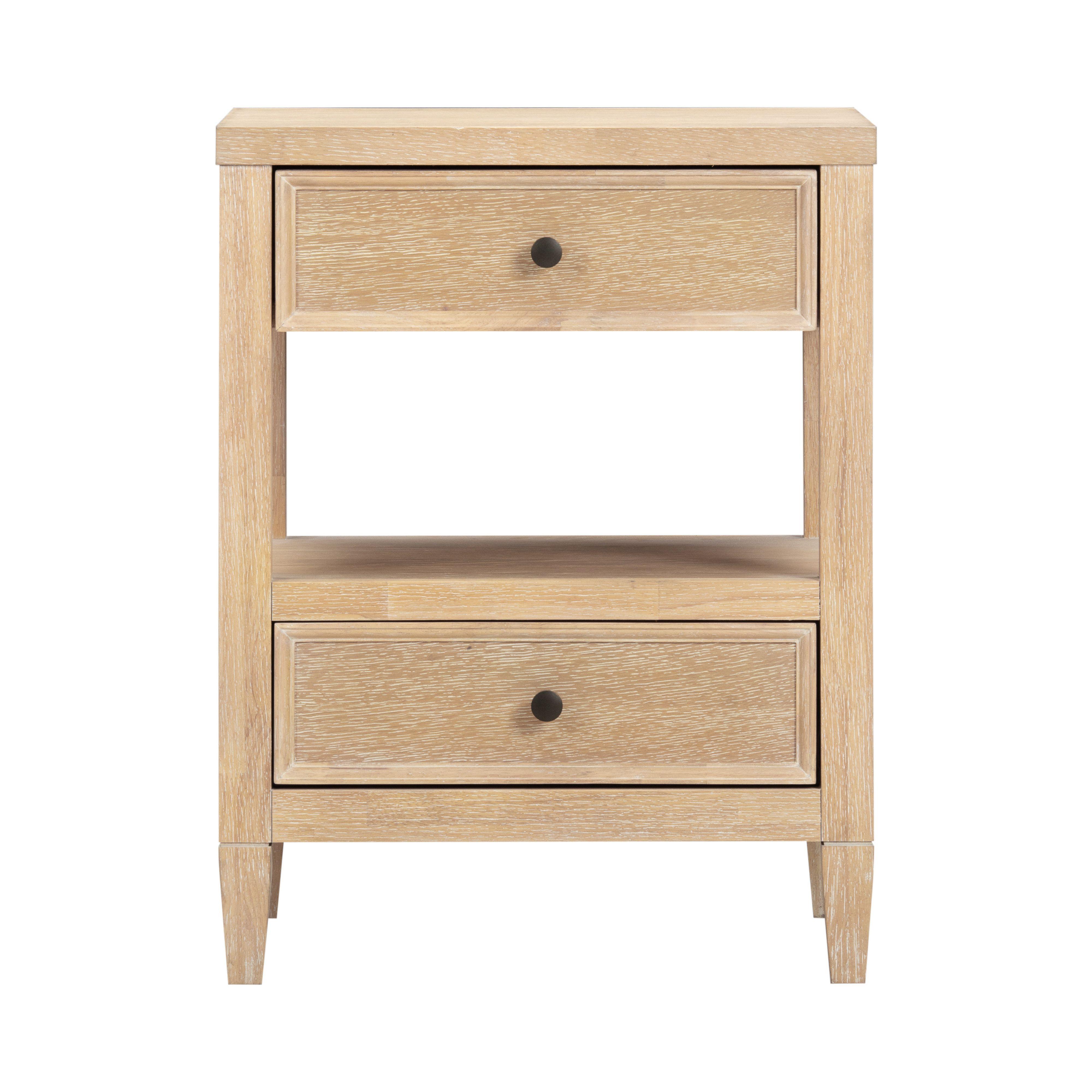 Bristol Park 20" Whitewashed Oak Wood 2-Drawer Nightstand - Luxe Home Furnishings (Jersey City, NJ)