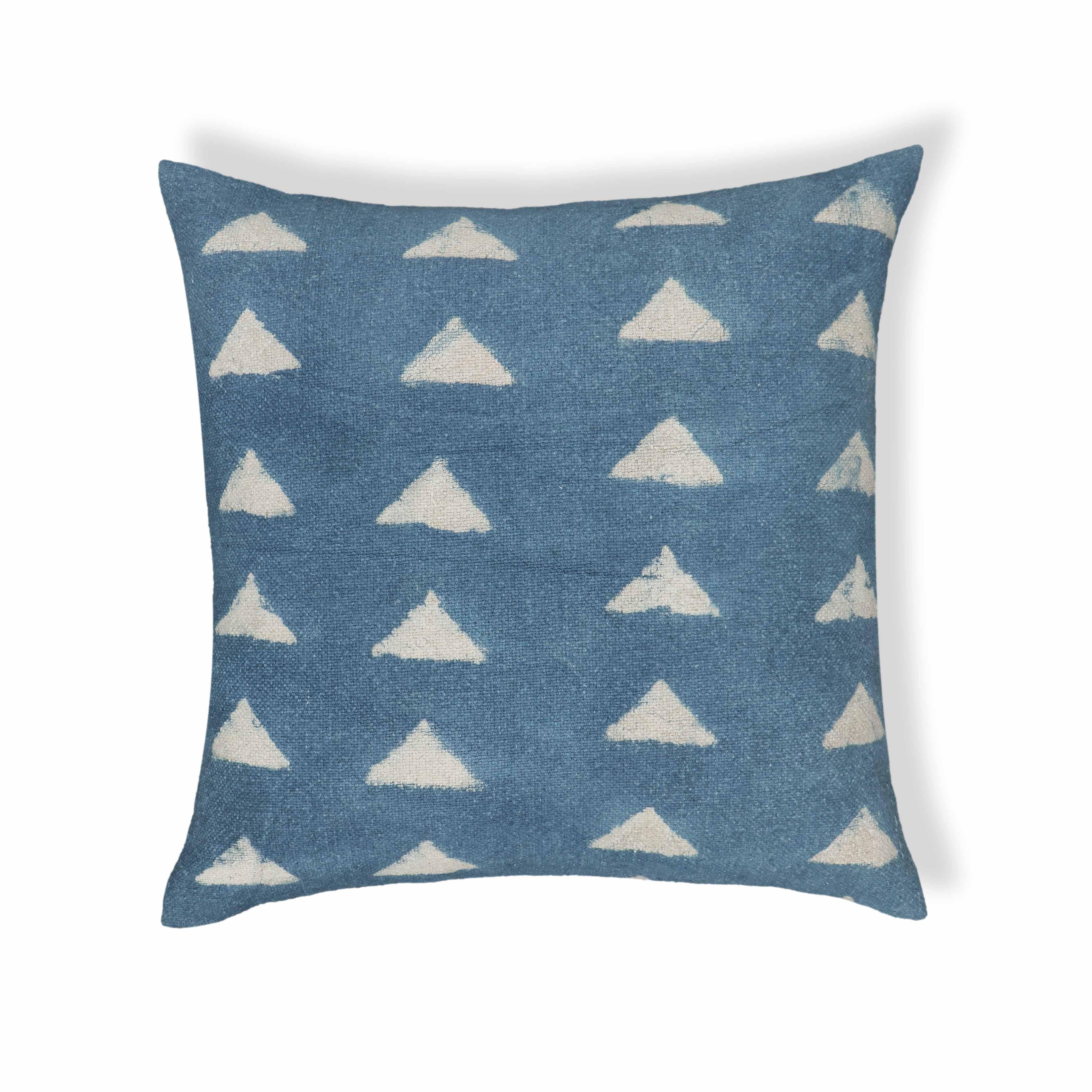 Indigo Triangles 20" Cotton Square Throw Pillow Cover - Luxe Home Furnishings (Jersey City, NJ)