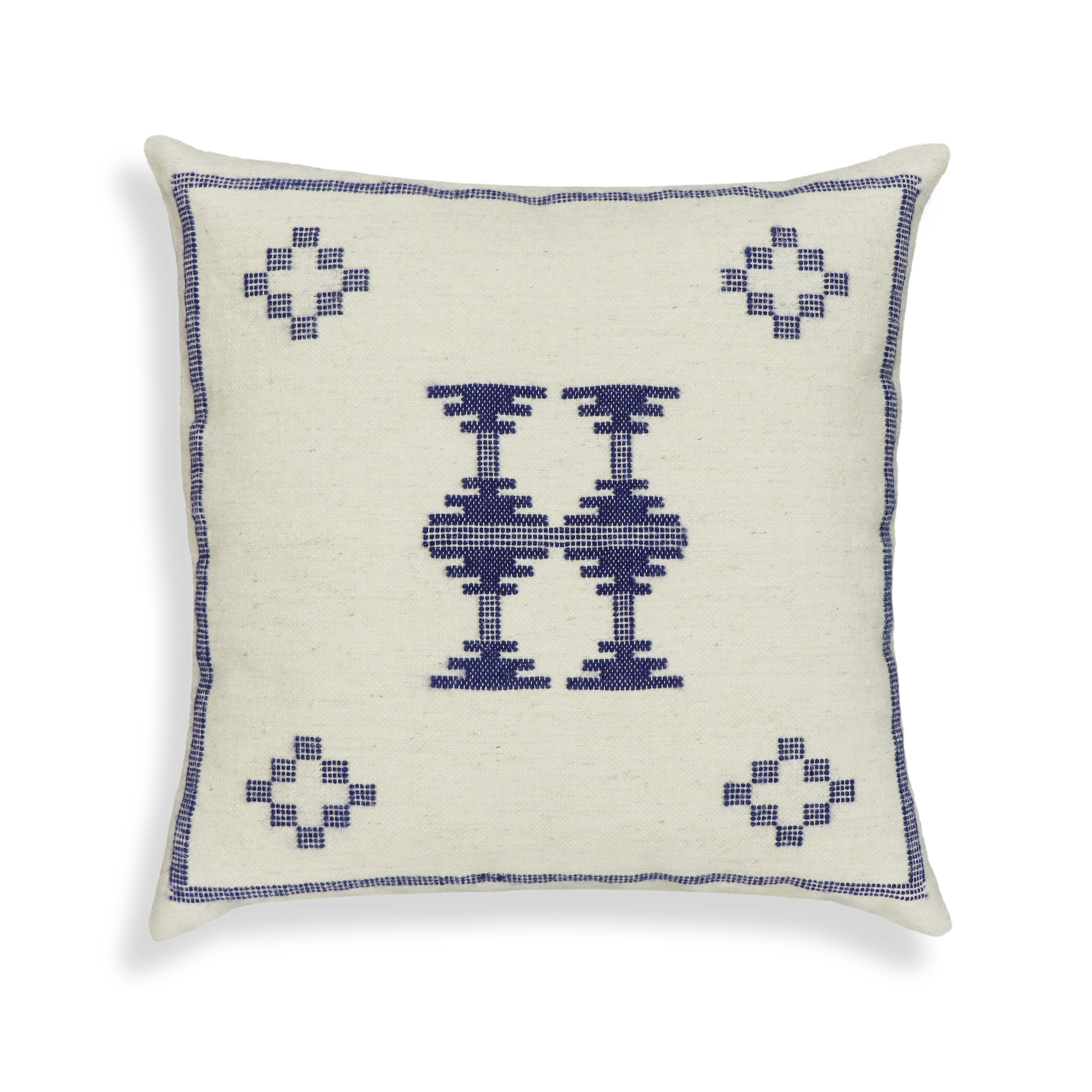 Aztec 20" Cream & Indigo Wool Square Throw Pillow Cover - Luxe Home Furnishings (Jersey City, NJ)