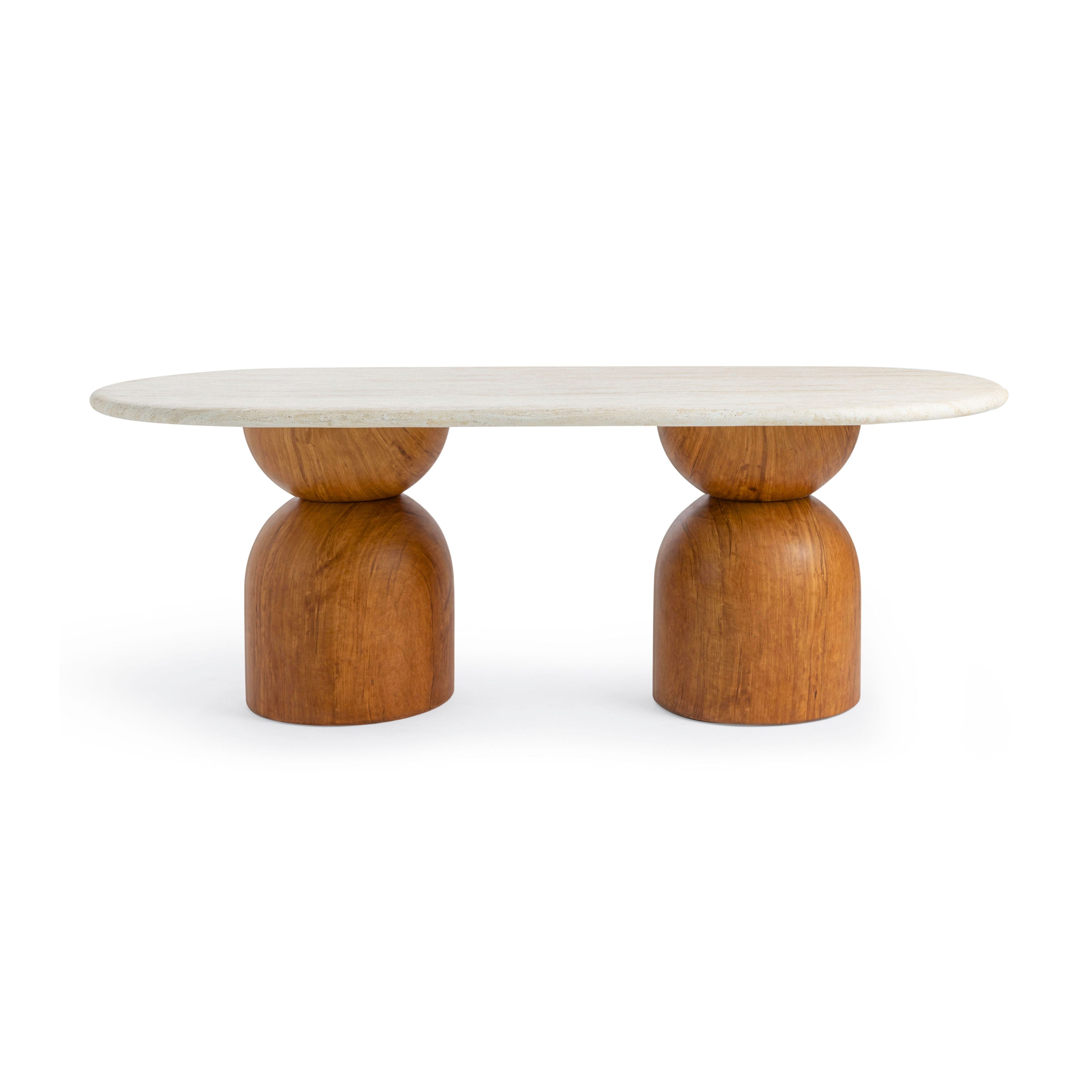 Cynthia 87" Faux Travertine Indoor/Outdoor Concrete Oval Dining Table - Luxe Home Furnishings (Jersey City, NJ)