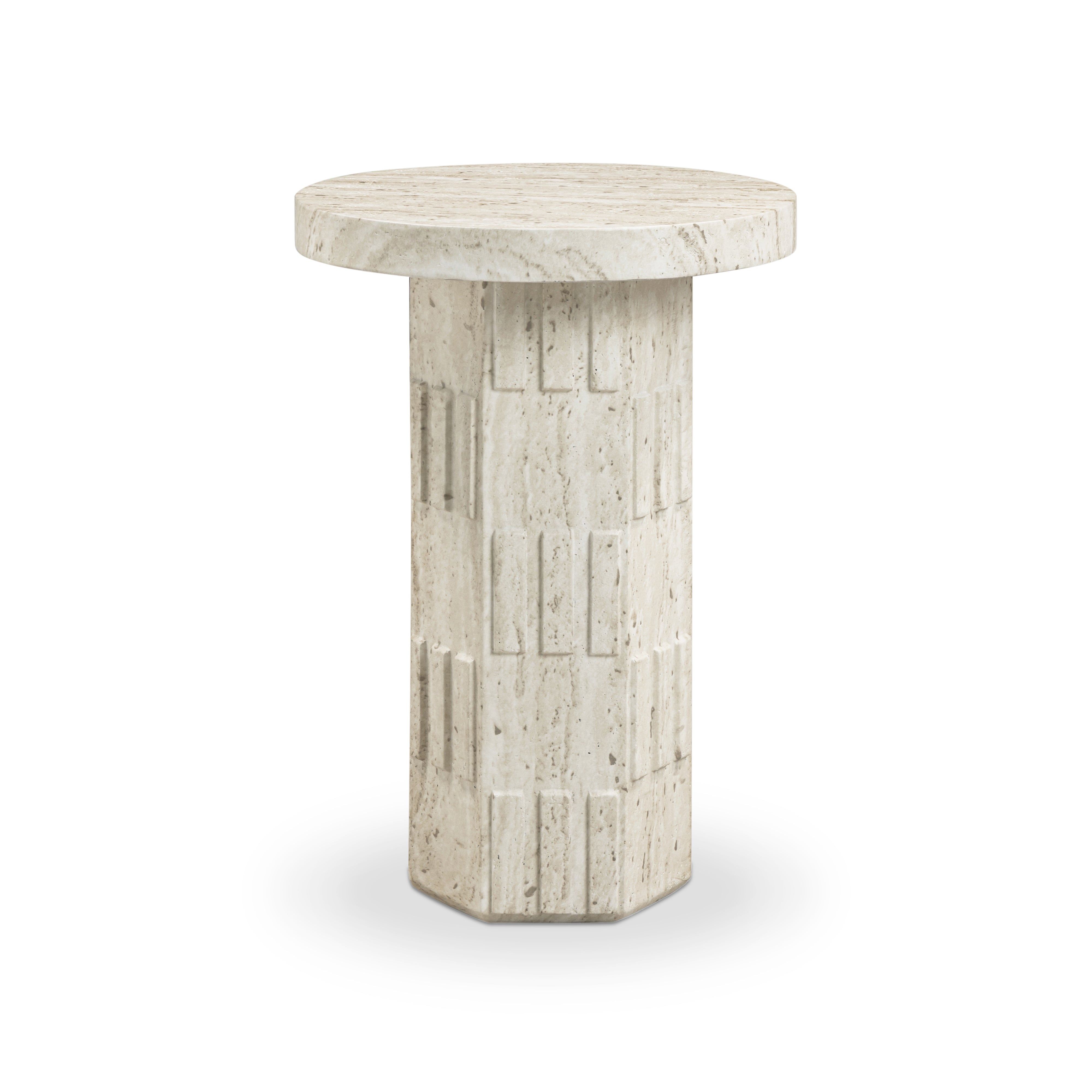 Asta Faux Travertine Indoor/Outdoor Concrete Side Table - Luxe Home Furnishings (Jersey City, NJ)