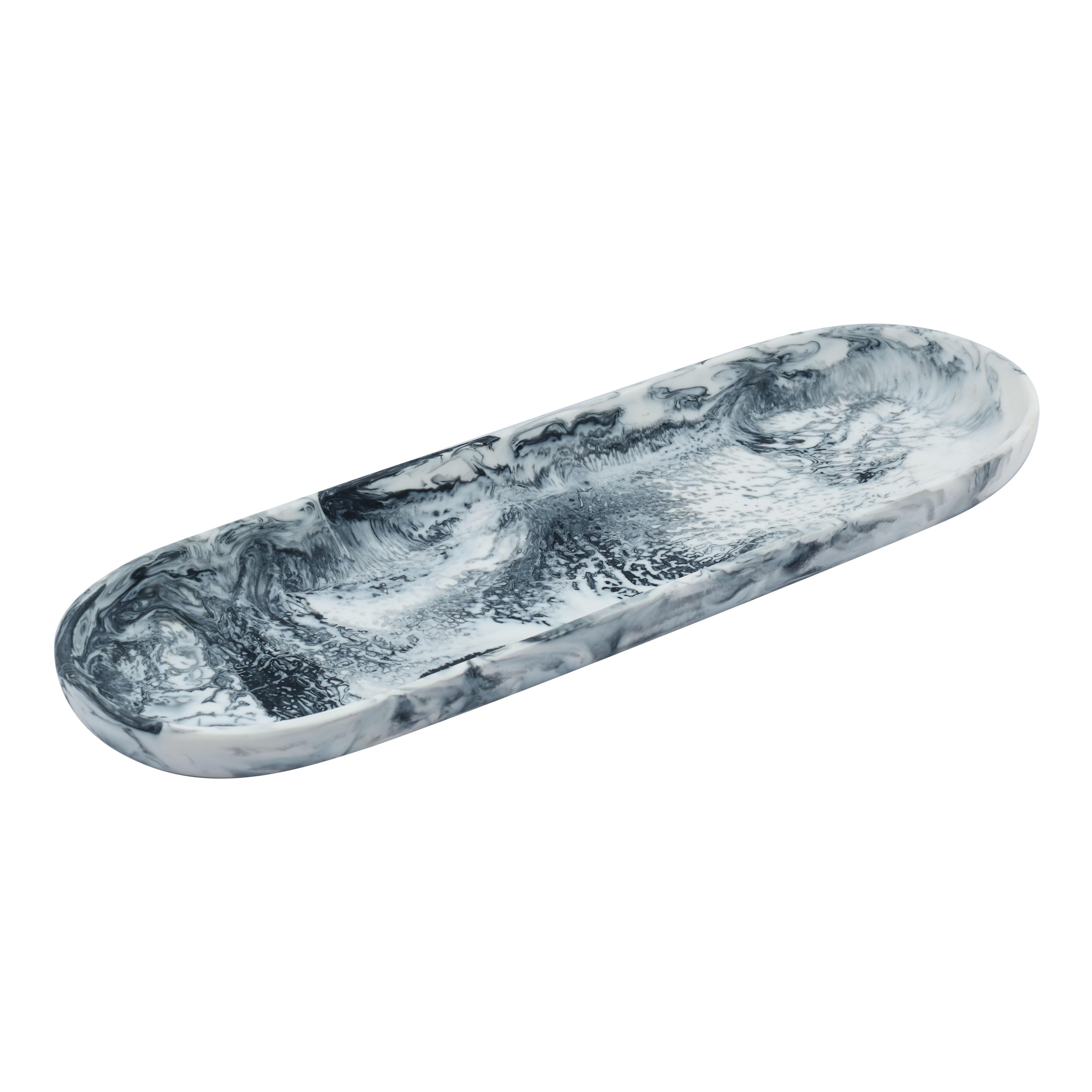 Mera Black & White Long Resin Serving Platter - Luxe Home Furnishings (Jersey City, NJ)