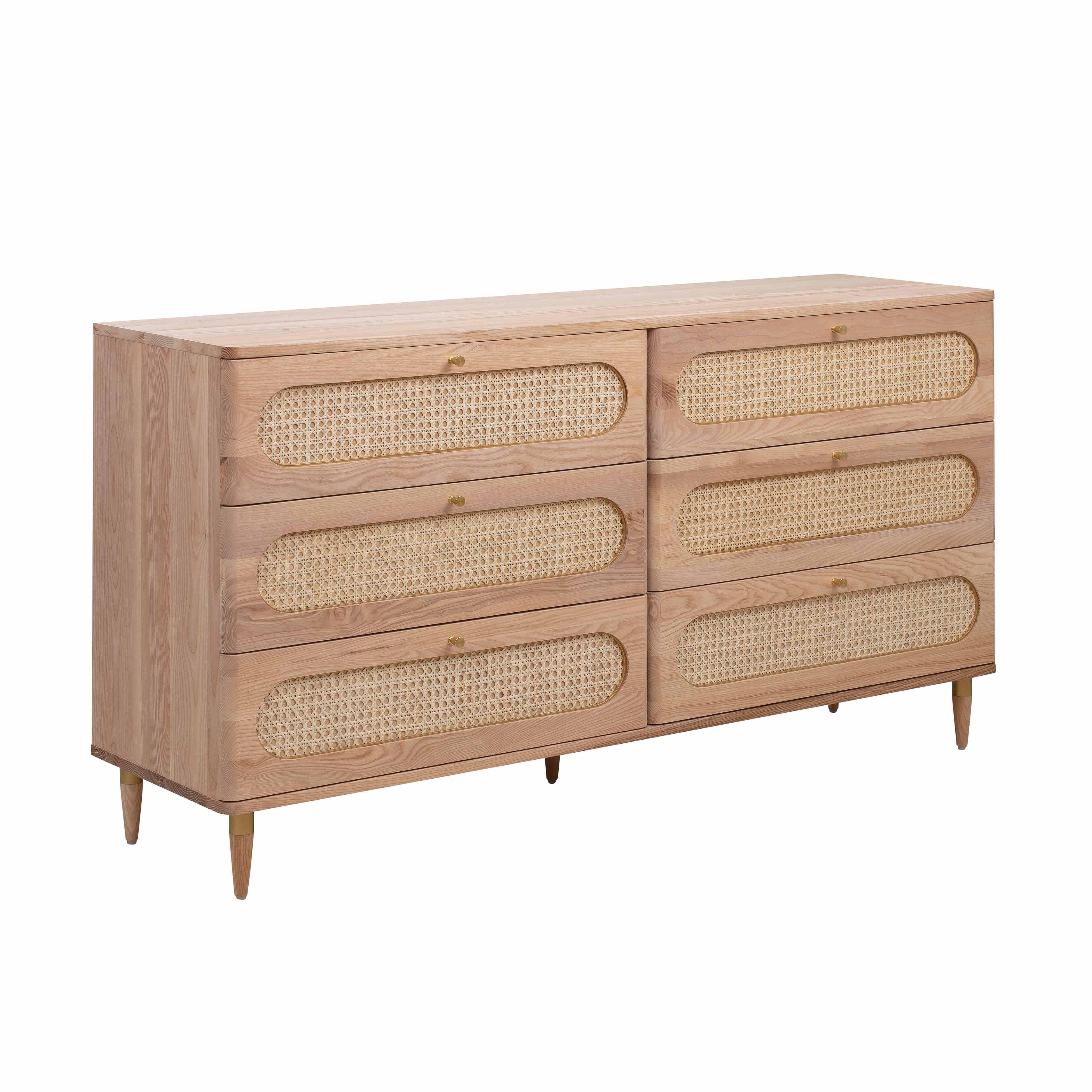 Carmen 63" Natural Ash and Cane 6-Drawer Dresser - Luxe Home Furnishings (Jersey City, NJ)