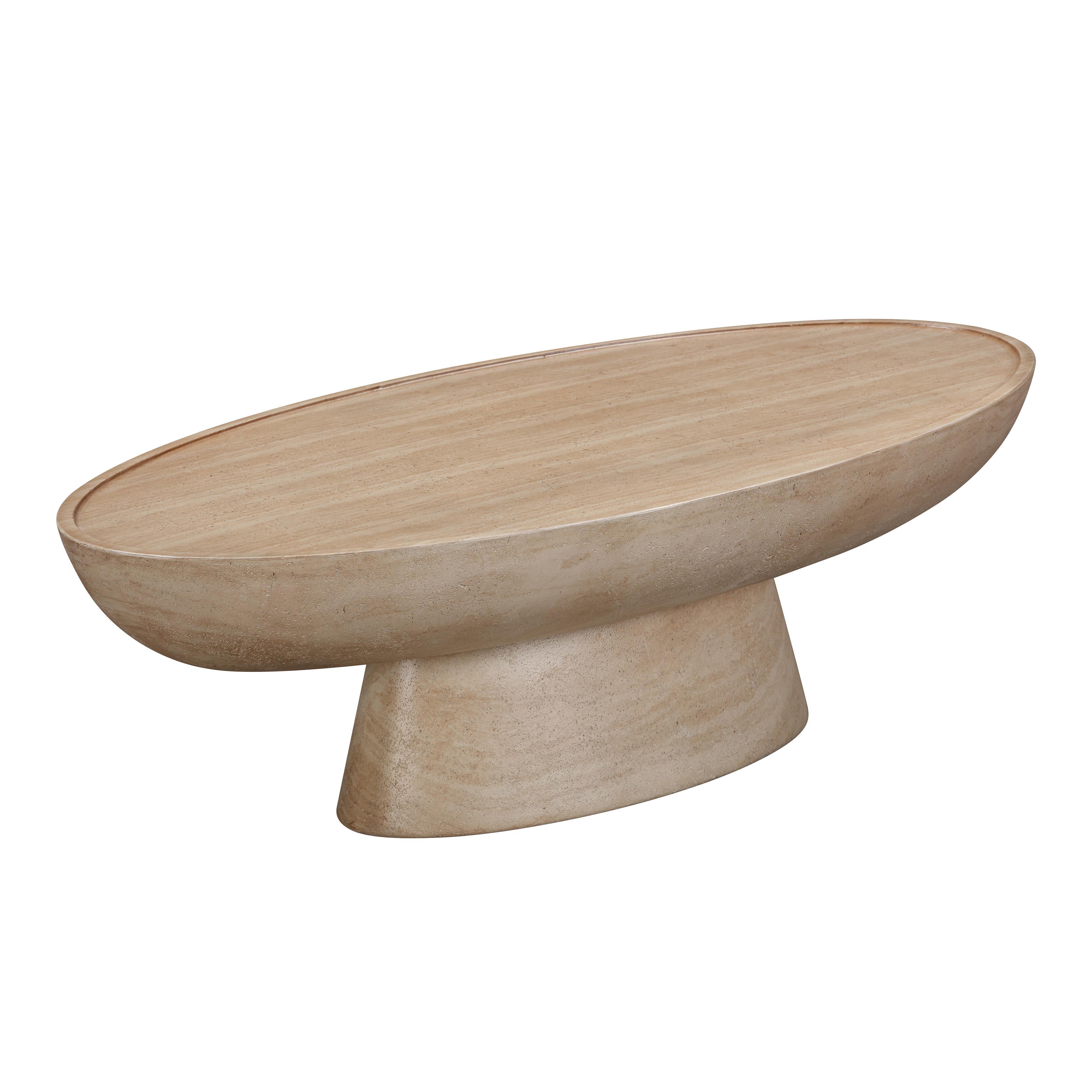 Eclipse 47" Textured Faux Travertine Indoor/Outdoor Coffee Table - Luxe Home Furnishings (Jersey City, NJ)